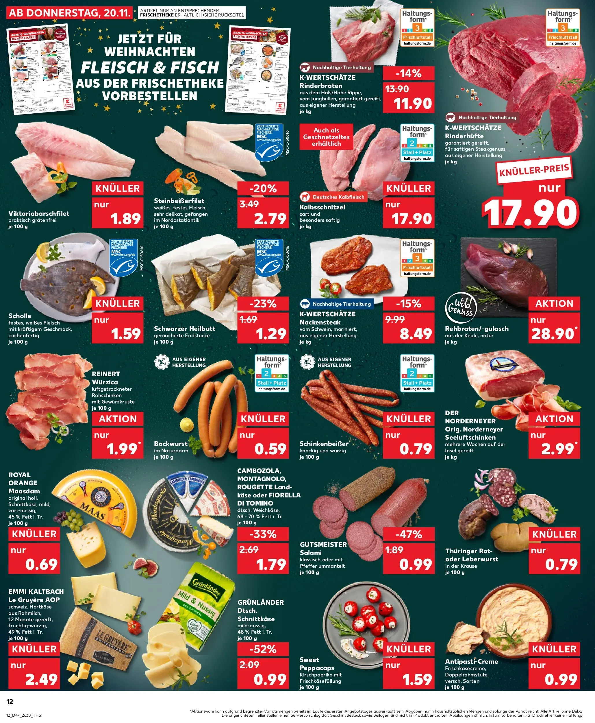 Prospekt Kaufland ab 19.11.2025 » Angebote Online zum Blättern | Seite: 12 | Produkte: Käse, Fisch, Grunlander, Fleisch