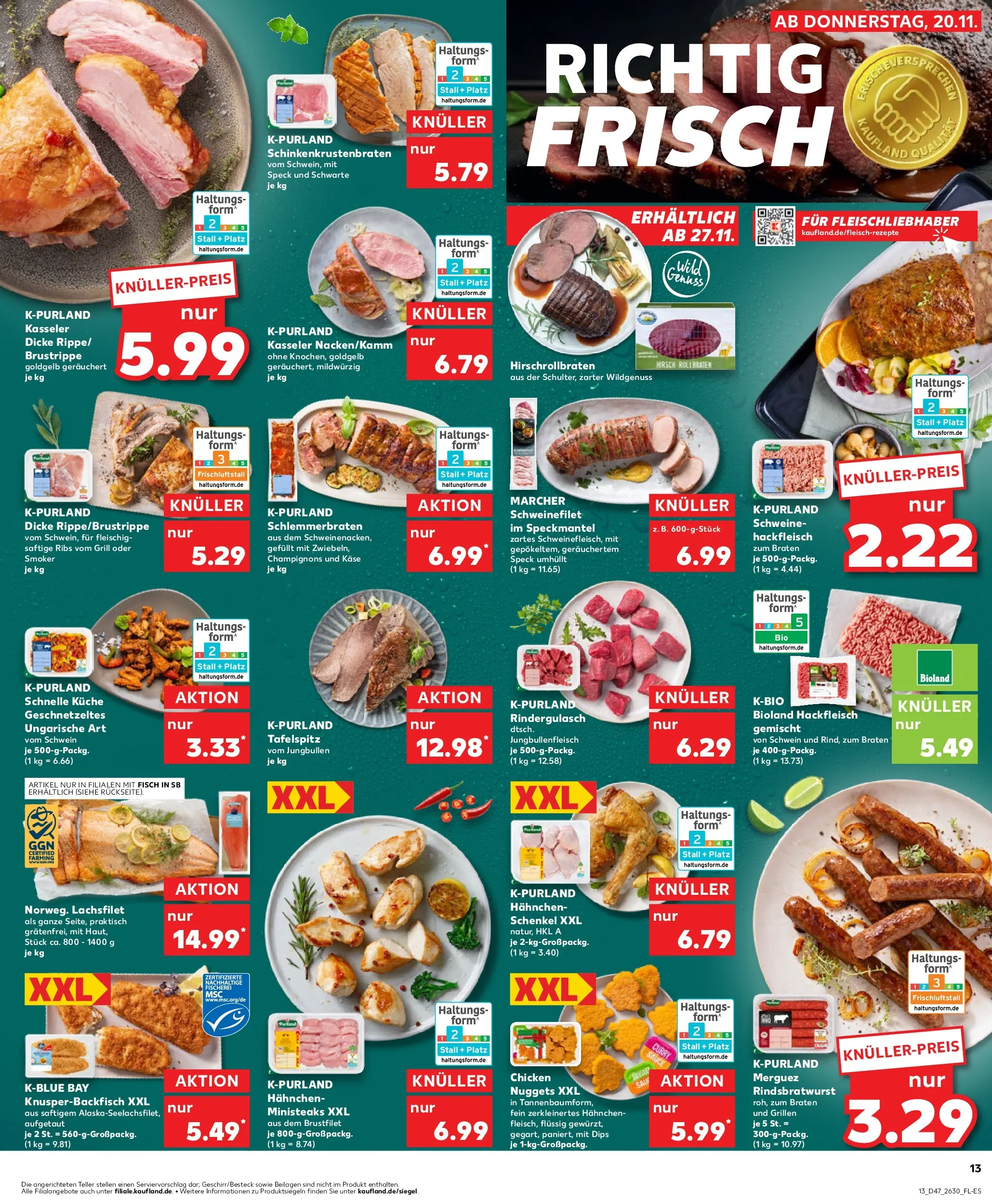 Prospekt Kaufland ab 19.11.2025 » Angebote Online zum Blättern | Seite: 13 | Produkte: Käse, Schweinefilet, Fisch, Hackfleisch
