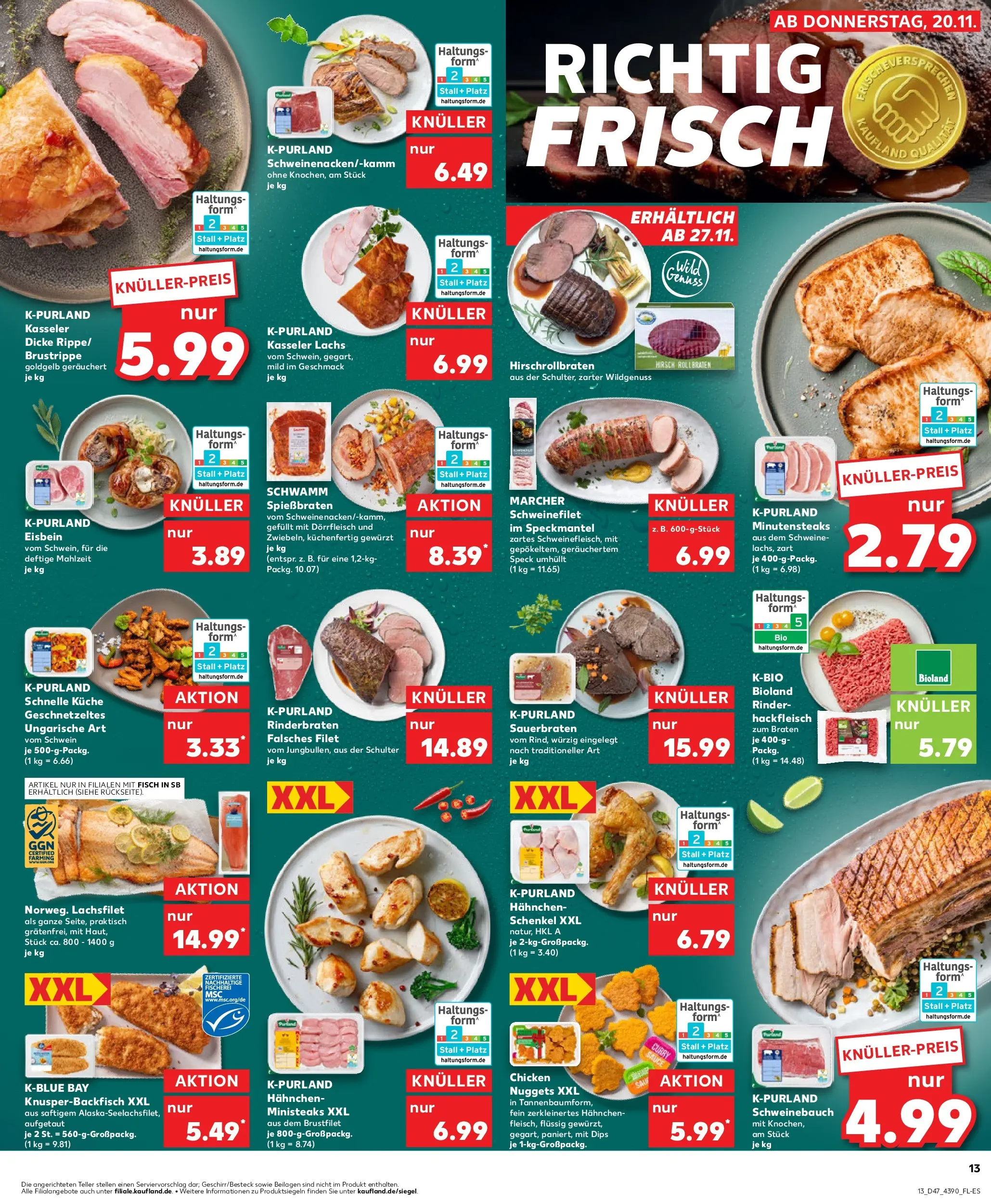 Prospekt Kaufland ab 19.11.2025 » Angebote Online zum Blättern | Seite: 13 | Produkte: Hahnchen, Küche, Schweinefilet, Steak
