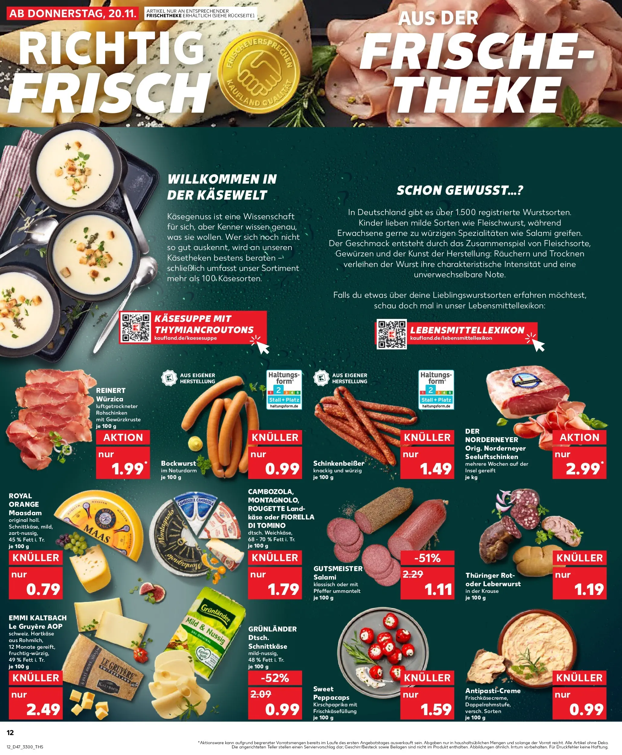Prospekt Kaufland ab 19.11.2025 » Angebote Online zum Blättern | Seite: 12 | Produkte: Bockwurst, Theke, Grunlander, Pfeffer
