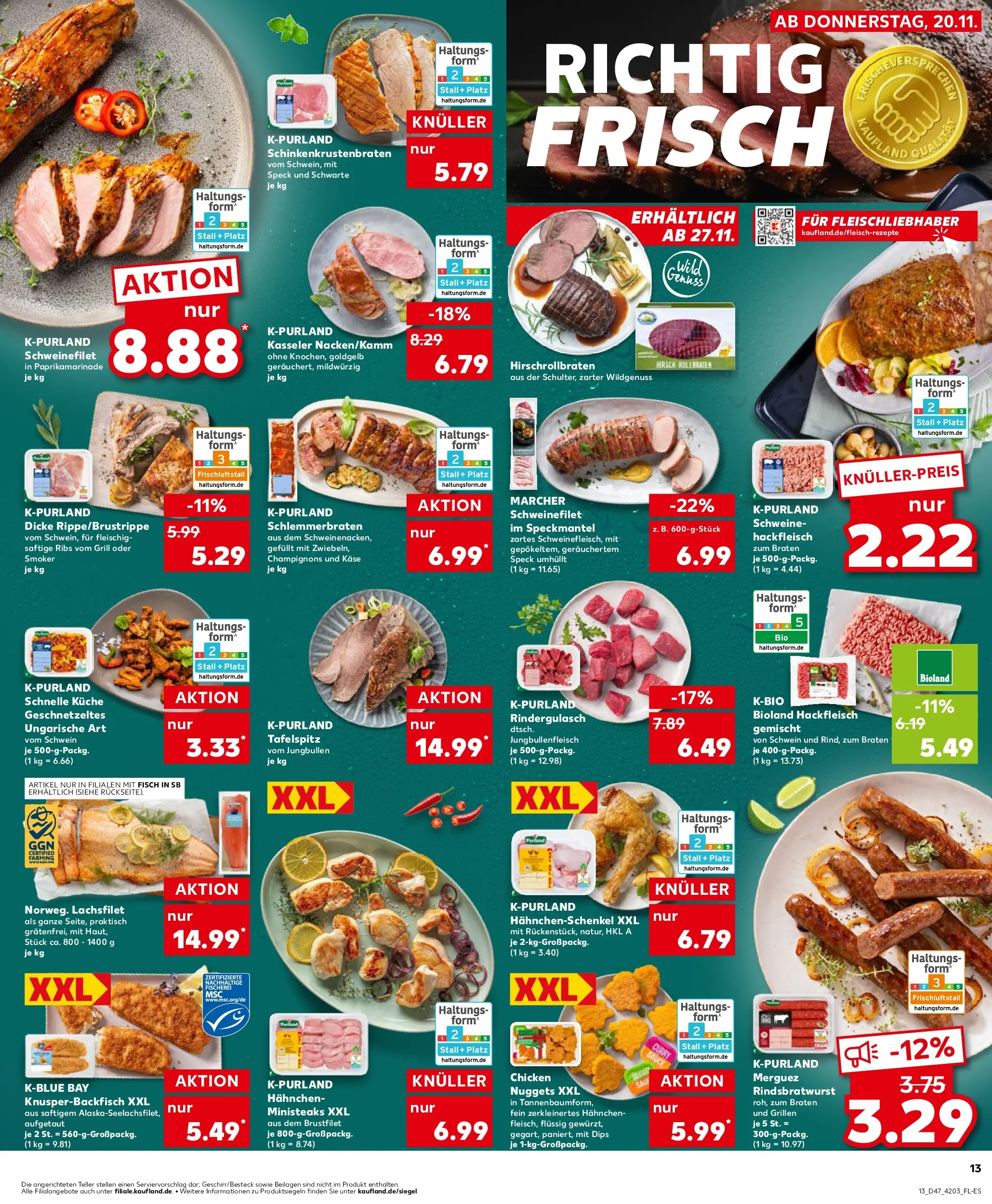 Prospekt Kaufland ab 20.11.2025 » Angebote Online zum Blättern | Seite: 13 | Produkte: Hahnchen, Käse, Küche, Schweinefilet