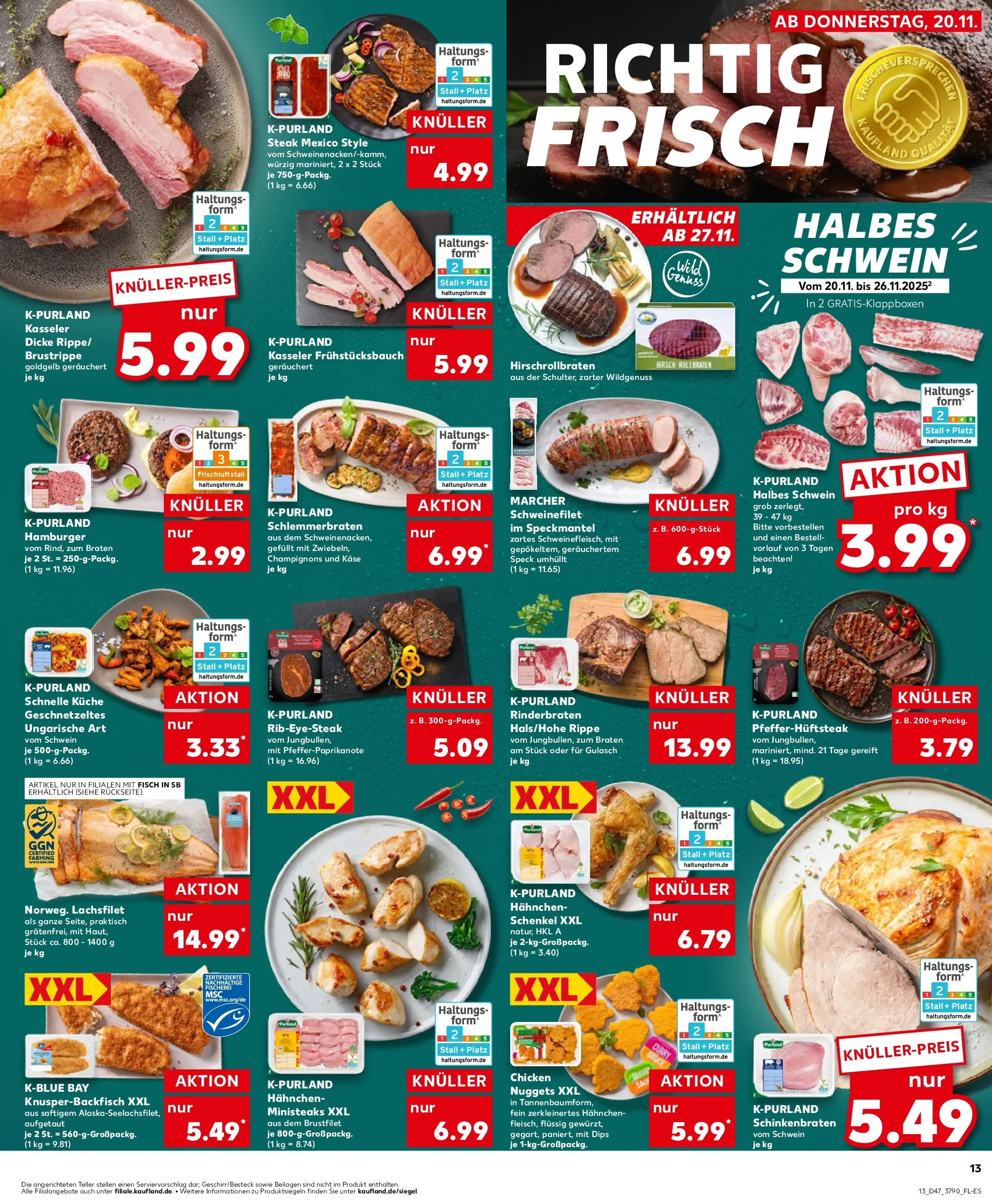 Prospekt Kaufland ab 20.11.2025 » Angebote Online zum Blättern | Seite: 13 | Produkte: Käse, Küche, Schweinefilet, Champignons