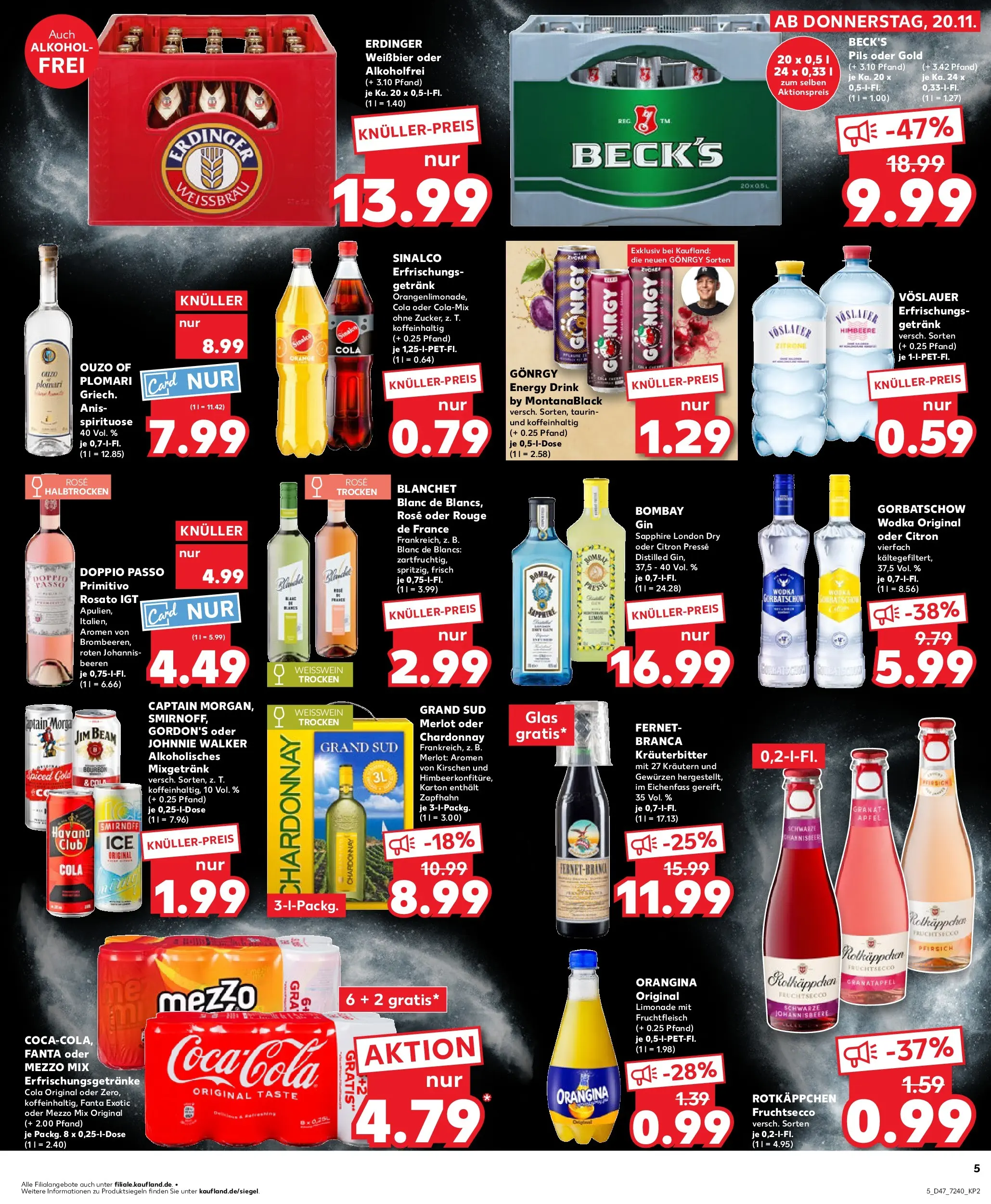 Prospekt Kaufland ab 20.11.2025 » Angebote Online zum Blättern | Seite: 5 | Produkte: Weißbier, Fruchtsecco, Rotkäppchen, Fernet branca