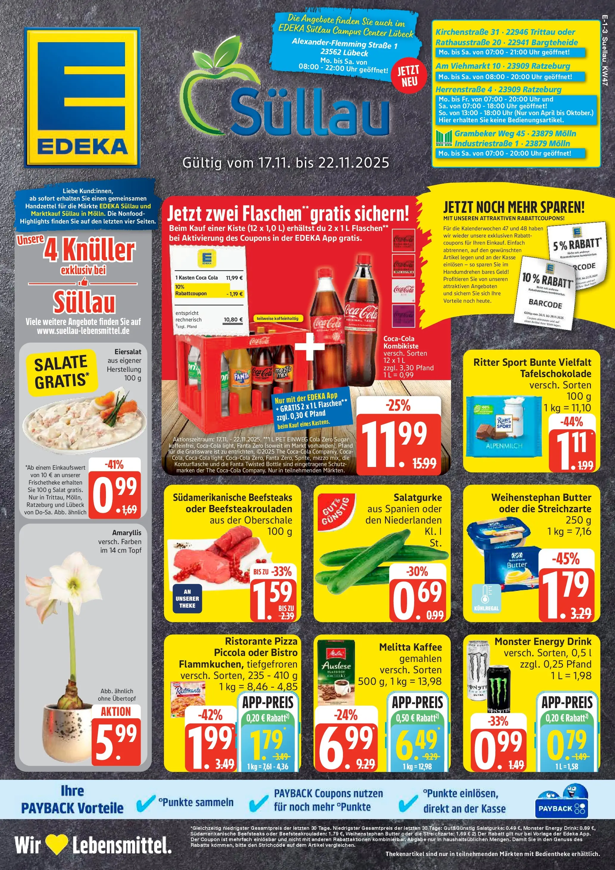 Edeka prospekt Ratzeburg	 (ab 17.11.2025) » Angebote Online | Seite: 1 | Produkte: Coca cola, Cola, Theke, Uhr