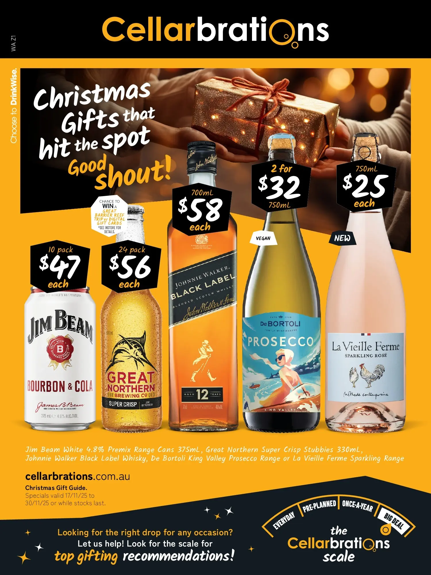 Cellarbrations - Christmas Gifts that hit the spot Good Shout! - 16/11/2025 > weekly / monthly specials | Page: 1 | Products: Bourbon, Scotch, Digital, Scale