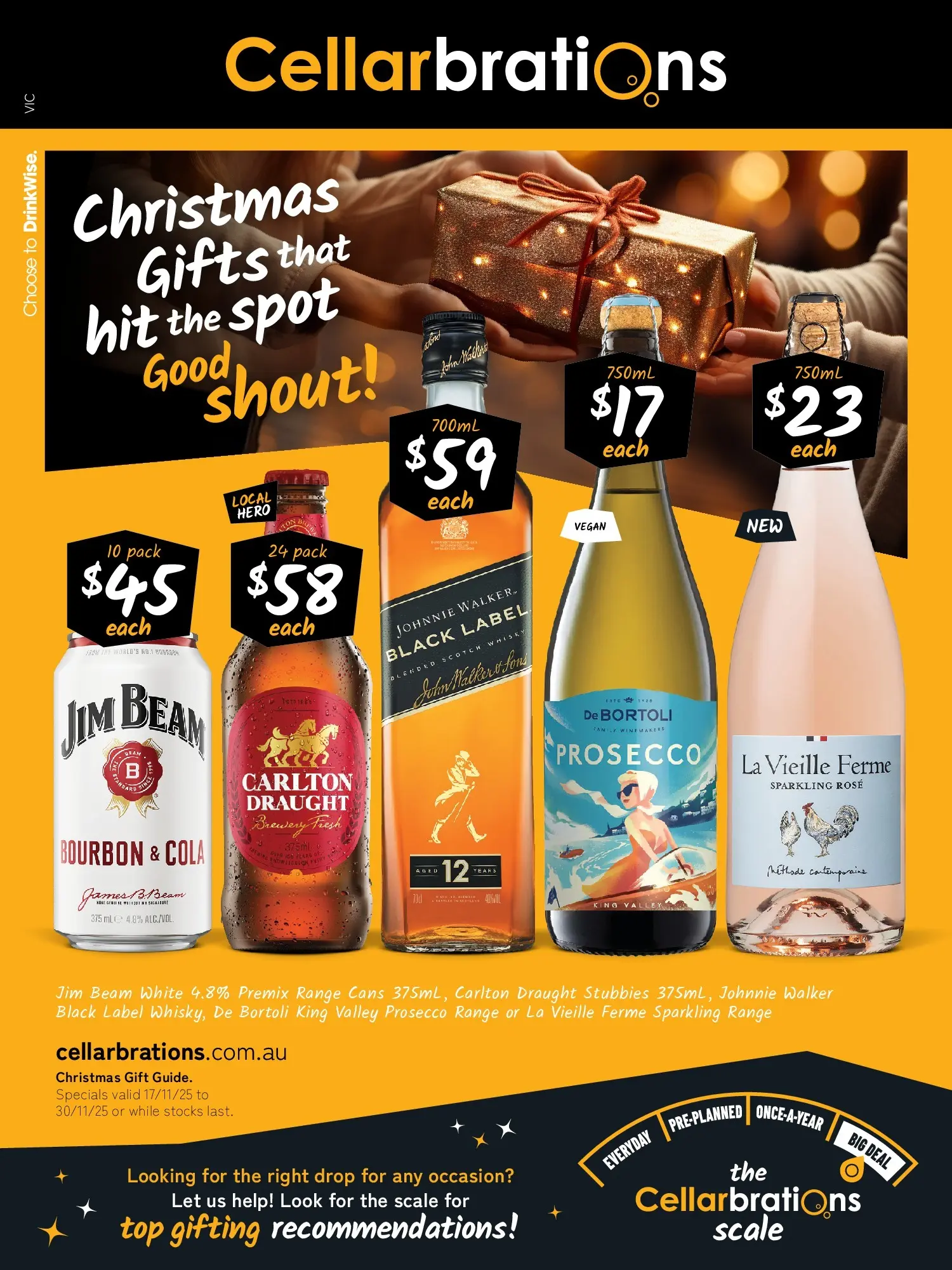 Cellarbrations - Christmas Gifts that hit the spot Good Shout! - 16/11/2025 > weekly / monthly specials | Page: 1 | Products: Bourbon, Scotch, Scale