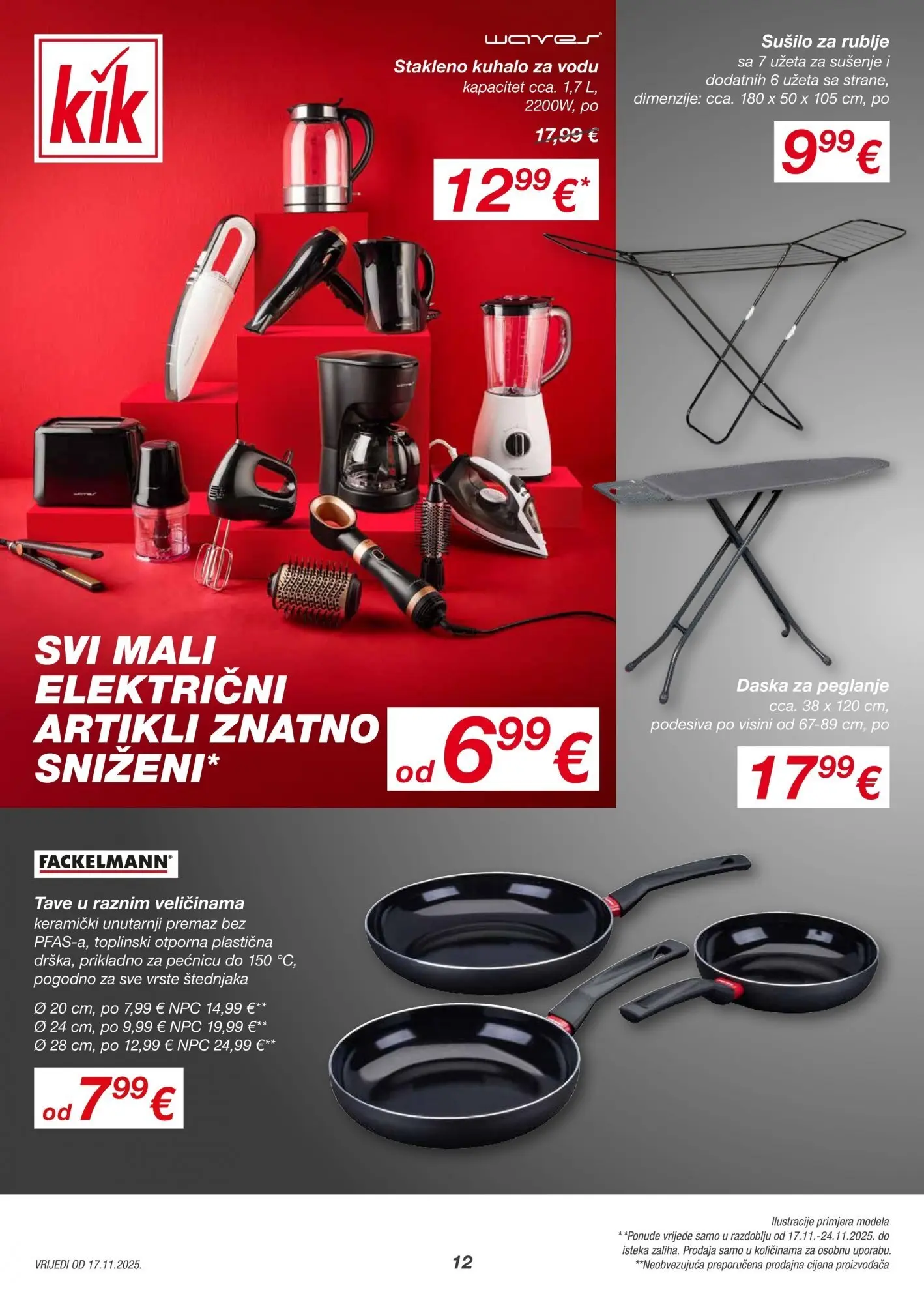 Kik - KiK katalog do 23.11.2025 novi od 16.11.2025 na listanje > letak digitalni | Stranica: 12 | Proizvodi: Kuhalo za vodu, Sušilo za rublje