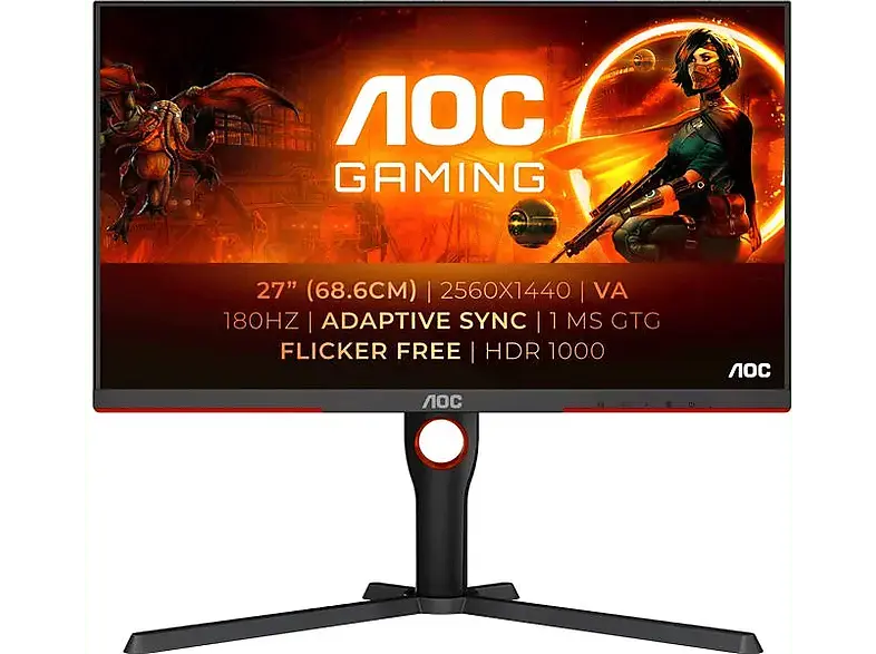 AOC Q27G3XMN 27 Zoll Gaming Monitor, QHD, 1 ms Reaktionszeit, 700 cd/m², 180 Hz, Schwarz
