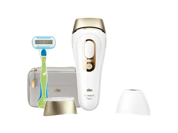 Braun Silk-expert Pro 5 PL5154, Geschenkedition IPL Haarentferner (Weiß/Gold, mit 2 Aufsätzen, Netzbetrieb)