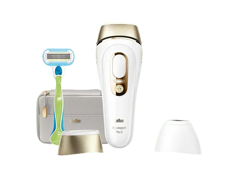 Braun Silk-expert Pro 5 PL5154, Geschenkedition IPL Haarentferner (Weiß/Gold, mit 2 Aufsätzen, Netzbetrieb)