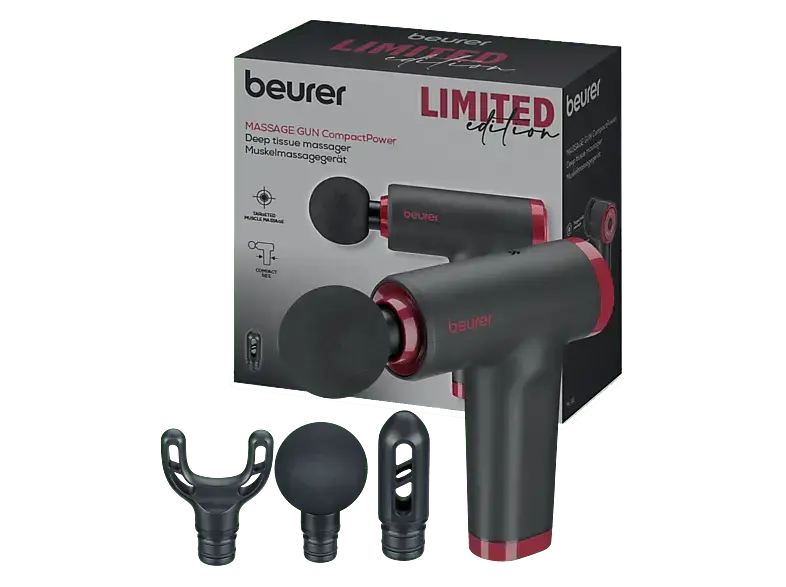Beurer 105.41 MG89 Cherry Massagegun, 3 Aufsätze, Schwarz