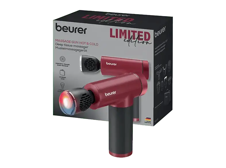 Beurer 105.40 Hot & Cold Cherry Massagegun, 7 Aufsätze, Schwarz