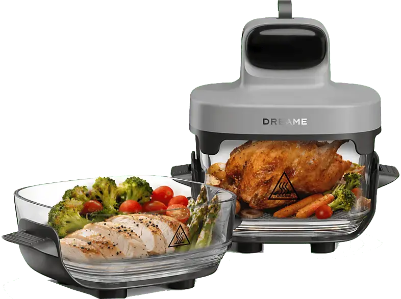 Dreame Tasti™ Mobile Glas Heißluftfritteuse, Zwei-Behälter-Konfiguration (2.5 L + 4.5 L), 1500 Watt, Grau