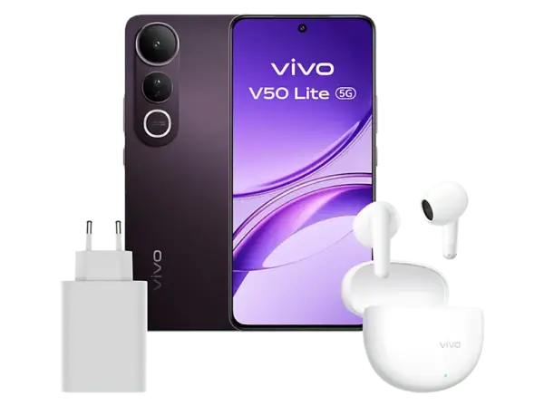 Vivo V50 Lite 5G inkl. Vivo Buds Air3 & 90 Watt FlashCharger, 256 GB, Schwarz, Dual SIM