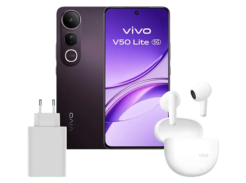 Vivo V50 Lite 5G inkl. Vivo Buds Air3 & 90 Watt FlashCharger, 256 GB, Schwarz, Dual SIM