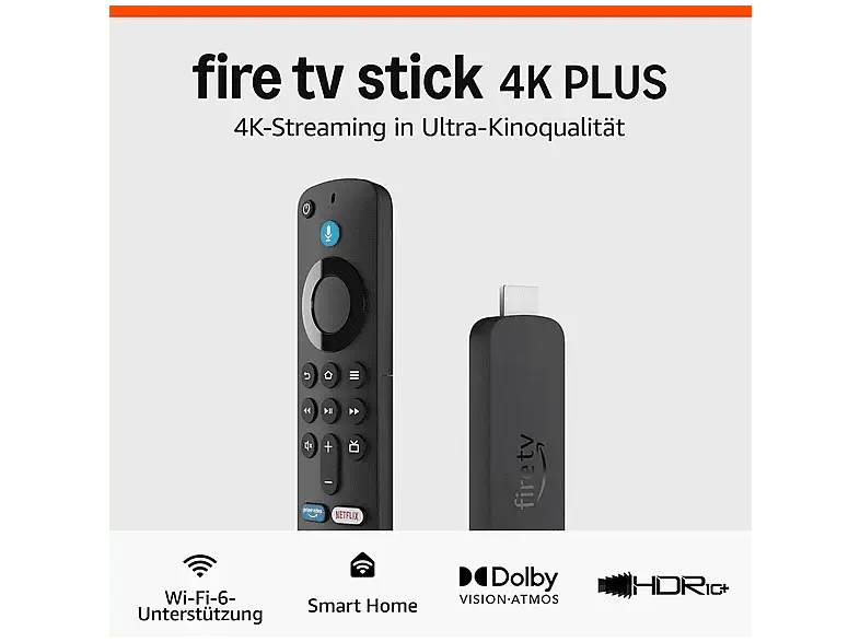 Amazon Fire TV Stick 4K Plus, mit Unterstützung für Wi-Fi 6 sowie Streaming in Dolby Vision/Atmos und HDR10+; Streaming Stick
