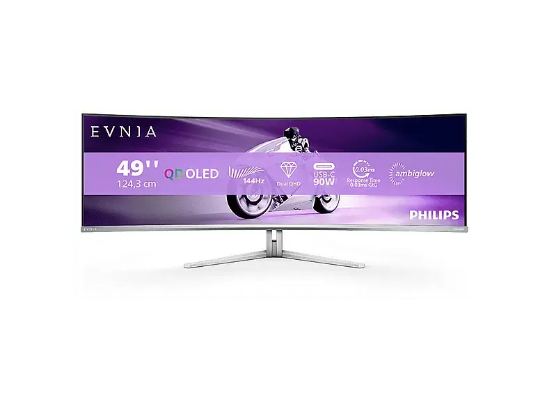 PHILIPS 49M2C8900L/00 48,9 Zoll Curved Gaming Monitor, DQHD, 0,03 ms Reaktionszeit, 250 cd/m², 144 Hz, Weiß