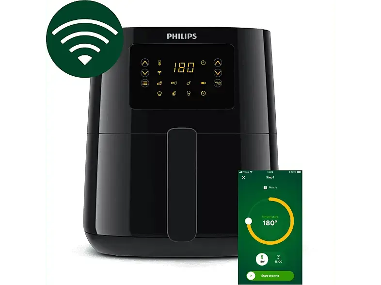 Philips HD9255/90 Heißluftfritteuse mit NutriU App-Funktion (4,1 l, 1400 Watt, Schwarz)