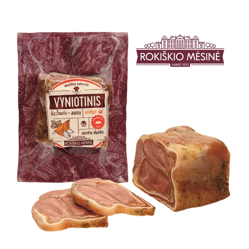 Schweinezunge mit -ohren, gepökelt, gewürzt, in Form gekocht, mit Raucharoma verfeinert