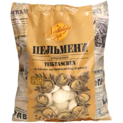 Teigtaschen mit Schweine- und Rindfleischfuellung, tiefgefroren