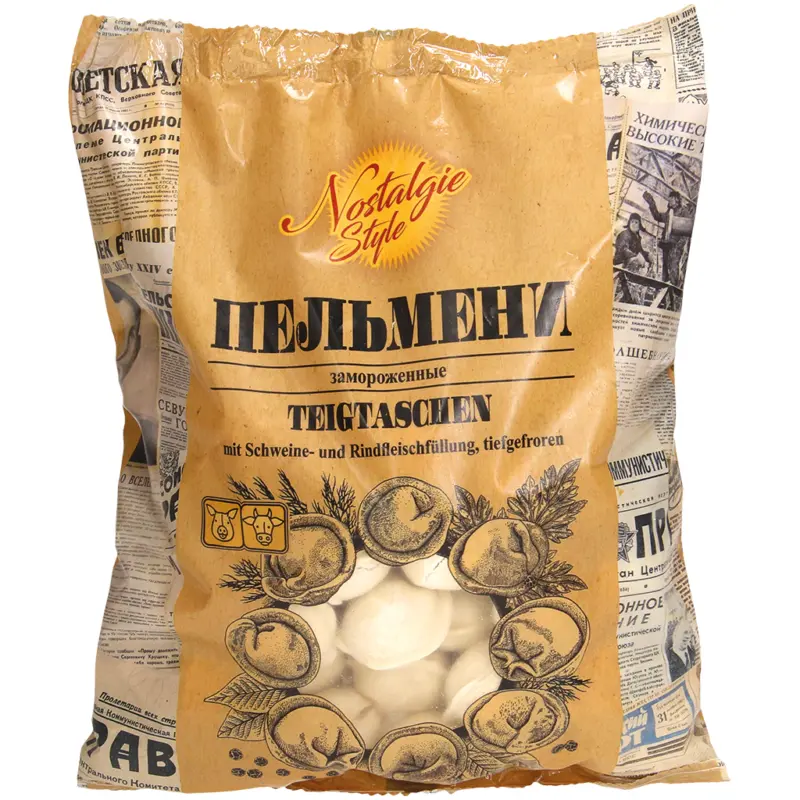 Teigtaschen mit Schweine- und Rindfleischfuellung, tiefgefroren
