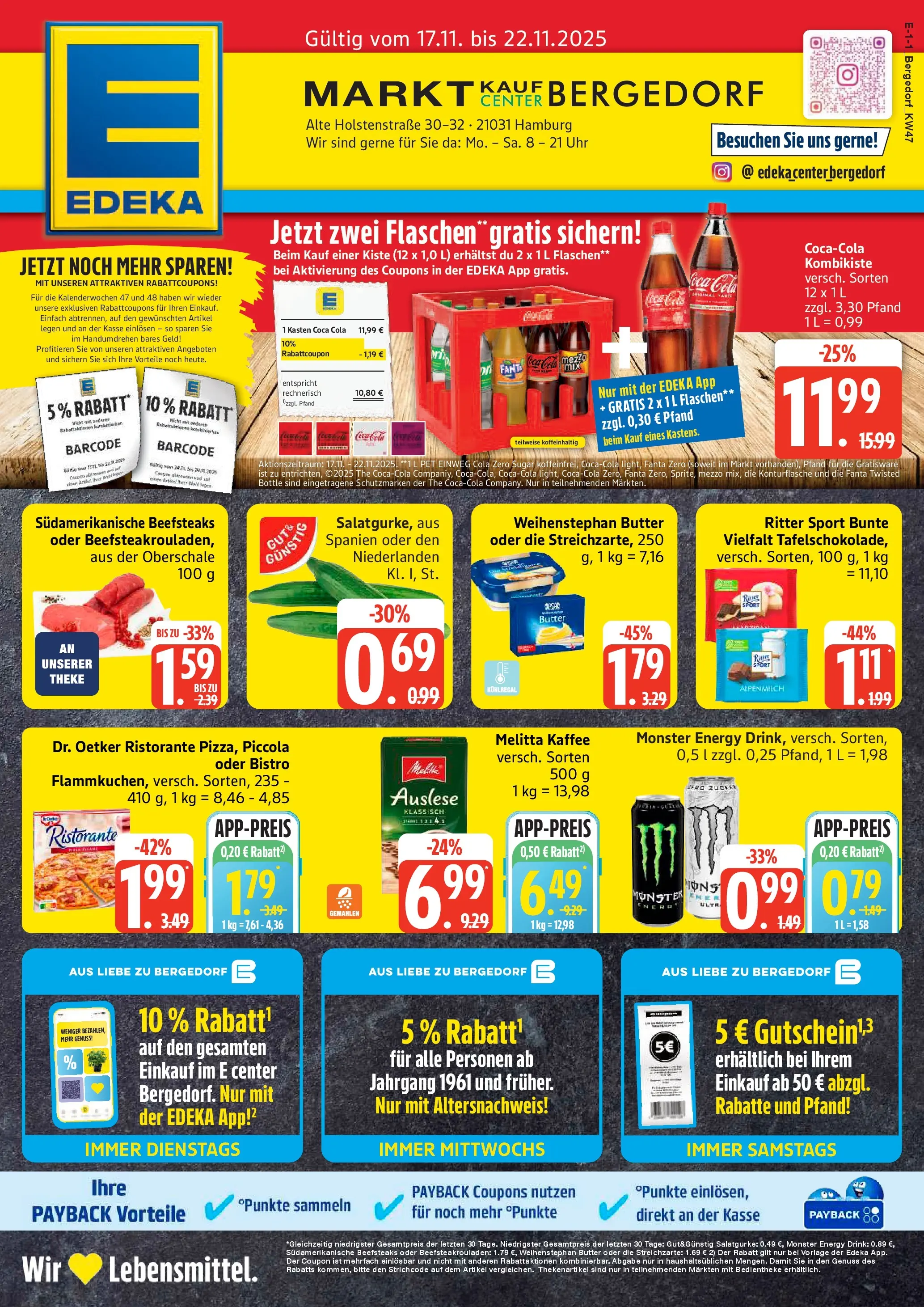 Edeka prospekt Hamburg	 (ab 17.11.2025) » Angebote Online | Seite: 1 | Produkte: Ristorante, Coca cola, Butter, Theke