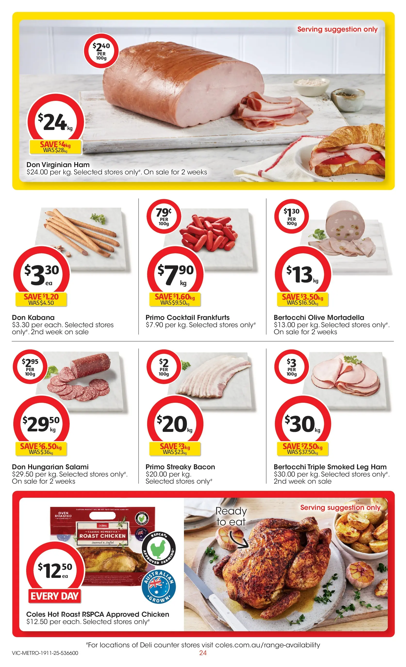 ﻿﻿Coles catalogue valid from 18/11/2025 > Online Australia | Page: 24 | Products: Salami, Ham, Chicken, Oven