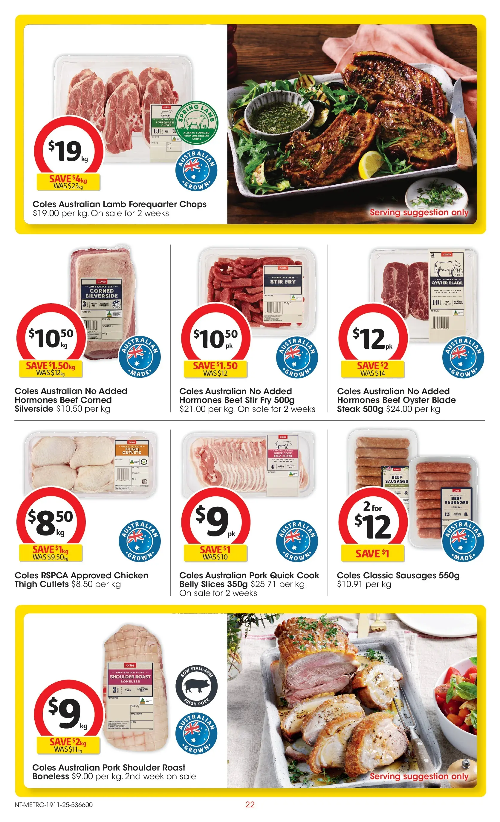 ﻿﻿Coles catalogue valid from 18/11/2025 > Online Australia | Page: 22 | Products: Chicken, Pork, Lamb, Steak