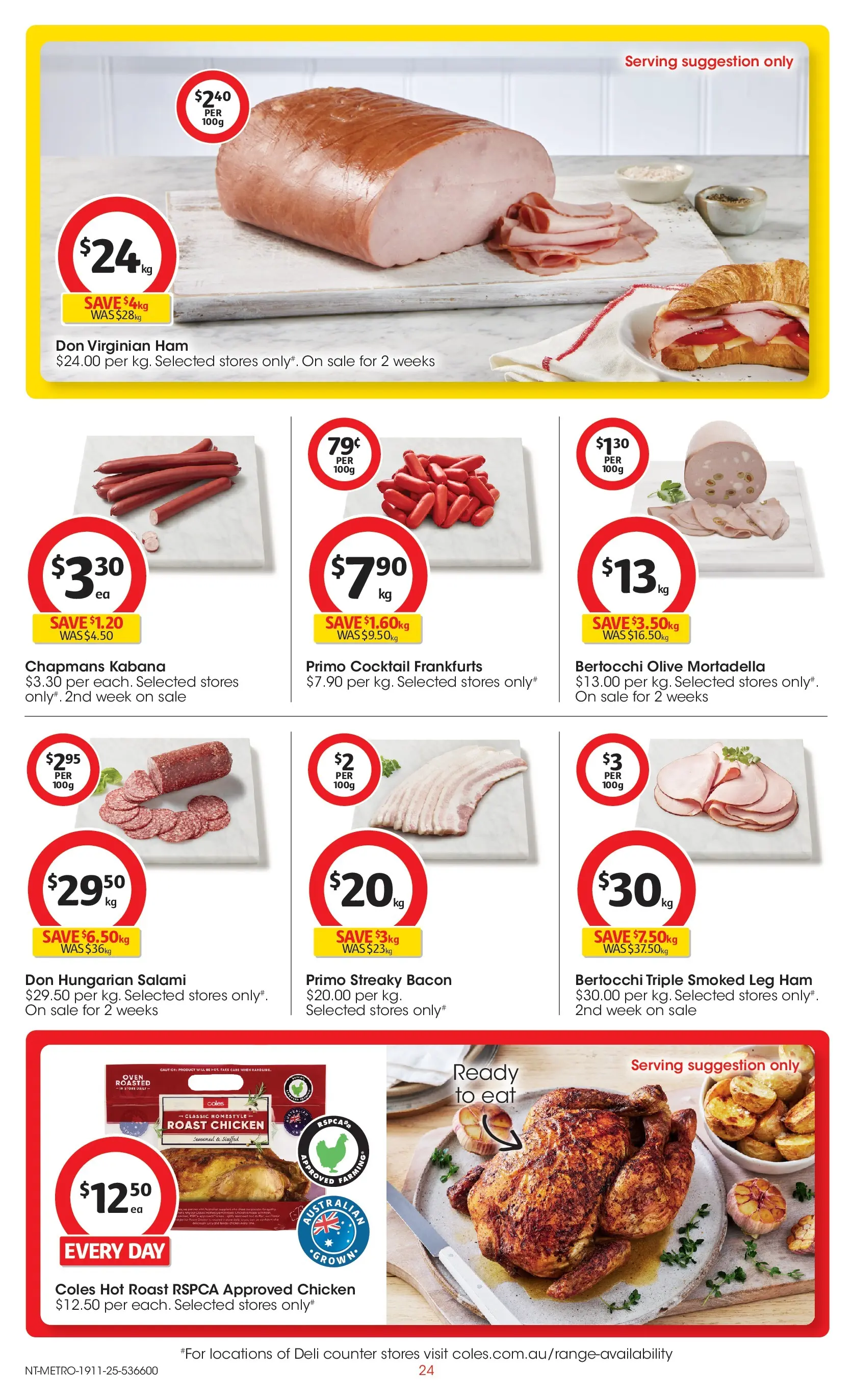 ﻿﻿Coles catalogue valid from 18/11/2025 > Online Australia | Page: 24 | Products: Bacon, Salami, Ham, Chicken