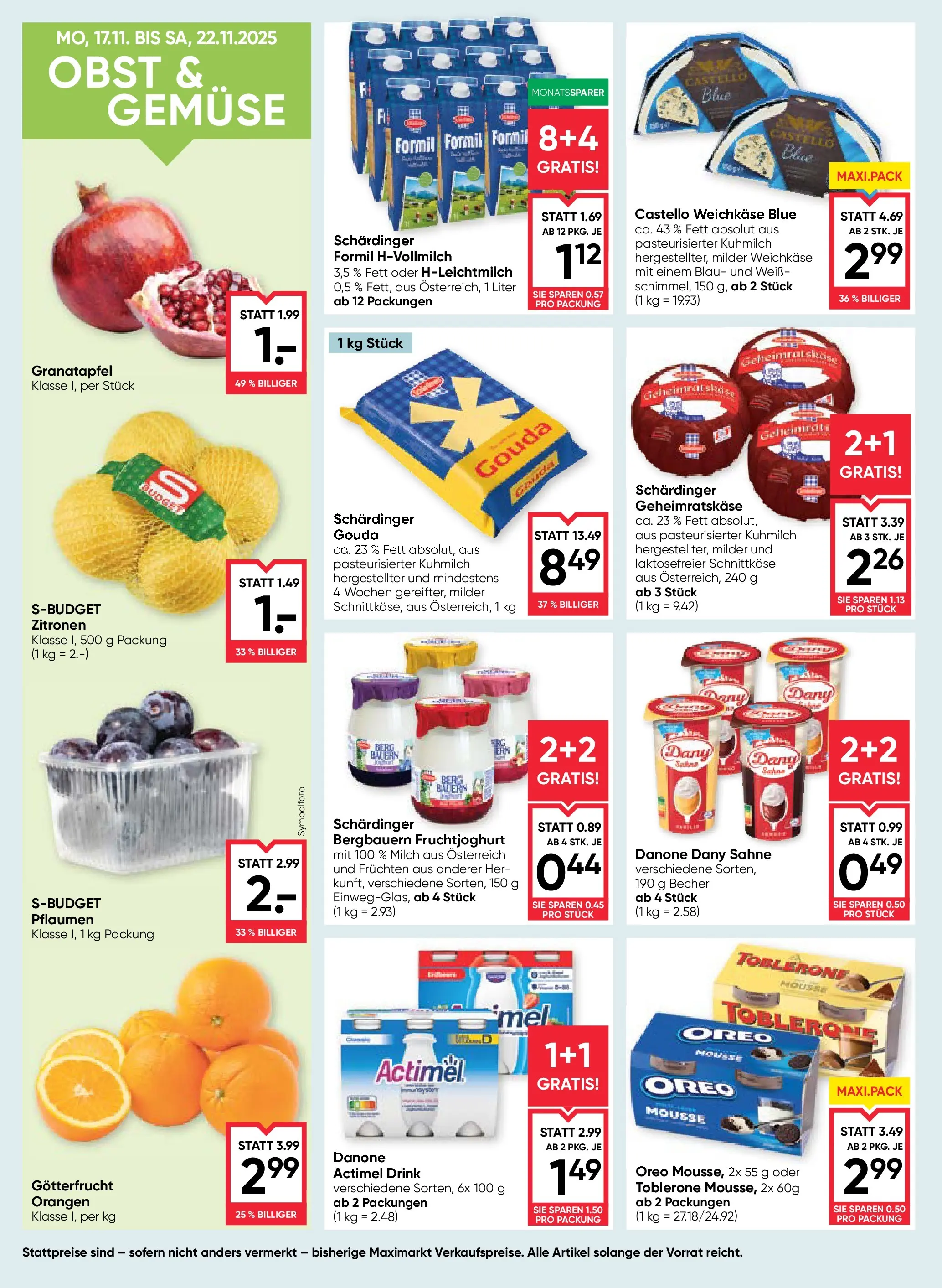 Maximarkt Wels, Ried von 20.11.2025 - Aktuelle Angebote | Seite: 10 | Produkte: Sahne, Gemüse, Milch, Orangen