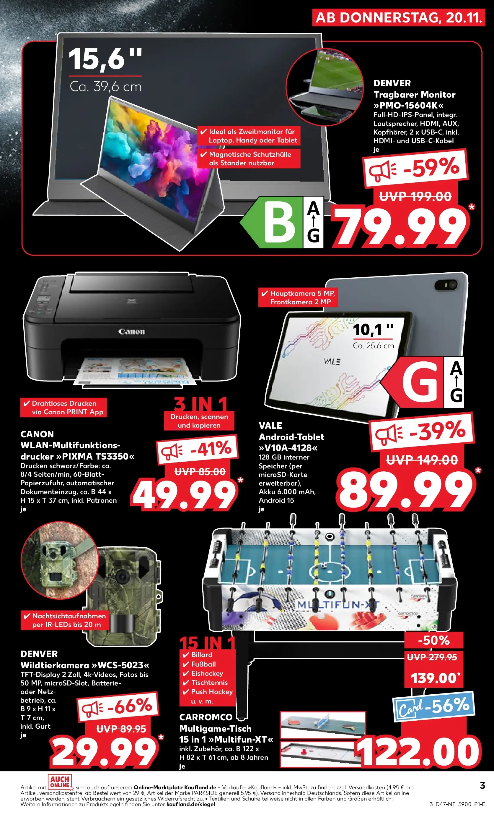 Prospekt Kaufland ab 19.11.2025 » Angebote Online zum Blättern | Seite: 3 | Produkte: Batterie, Fußball, Tablet, Drucker
