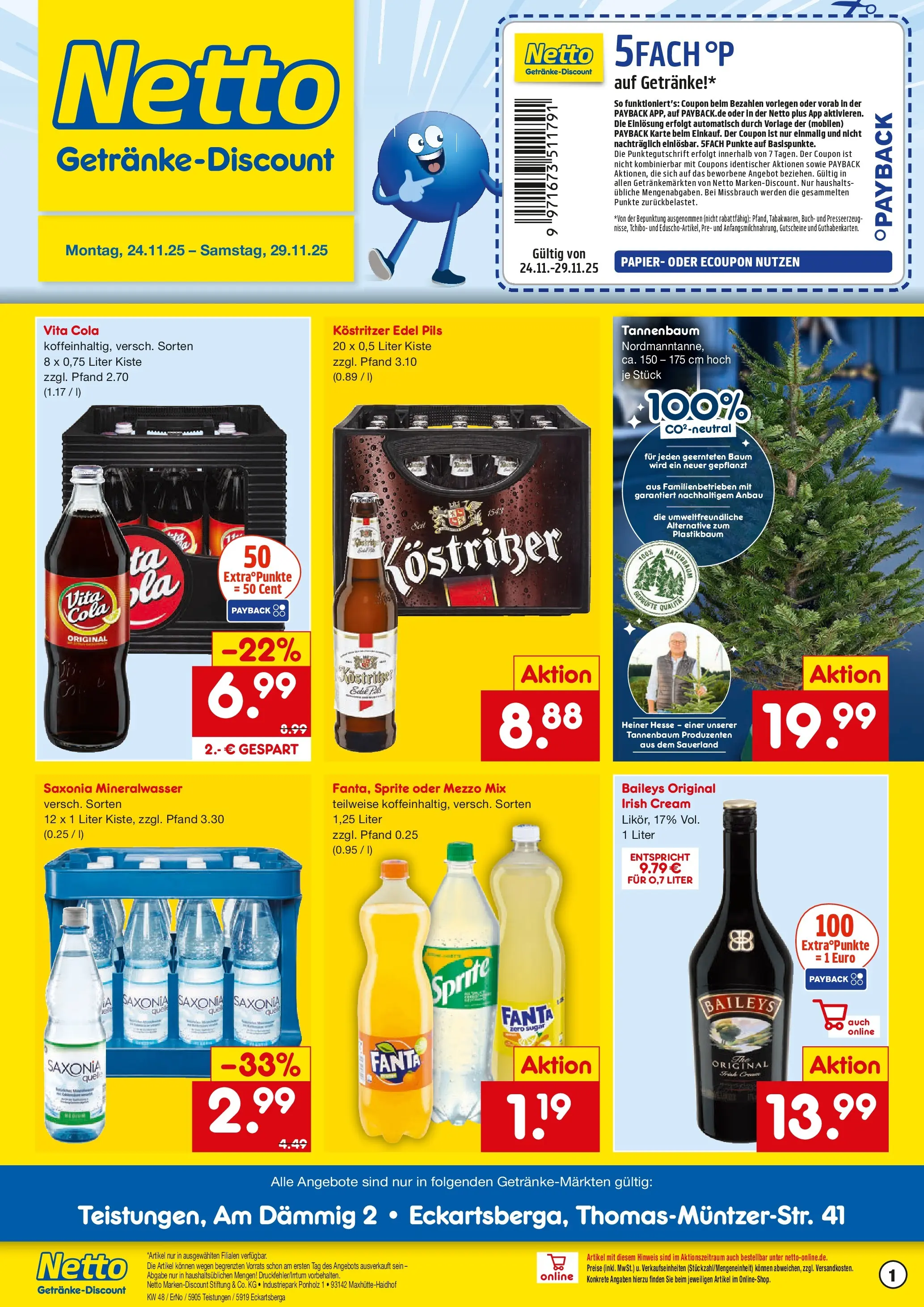 Netto Marken-Discount prospekt Teistungen	 (ab 23.11.2025) » Angebote | Seite: 1 | Produkte: Mezzo mix, Sprite, Kostritzer, Mineralwasser
