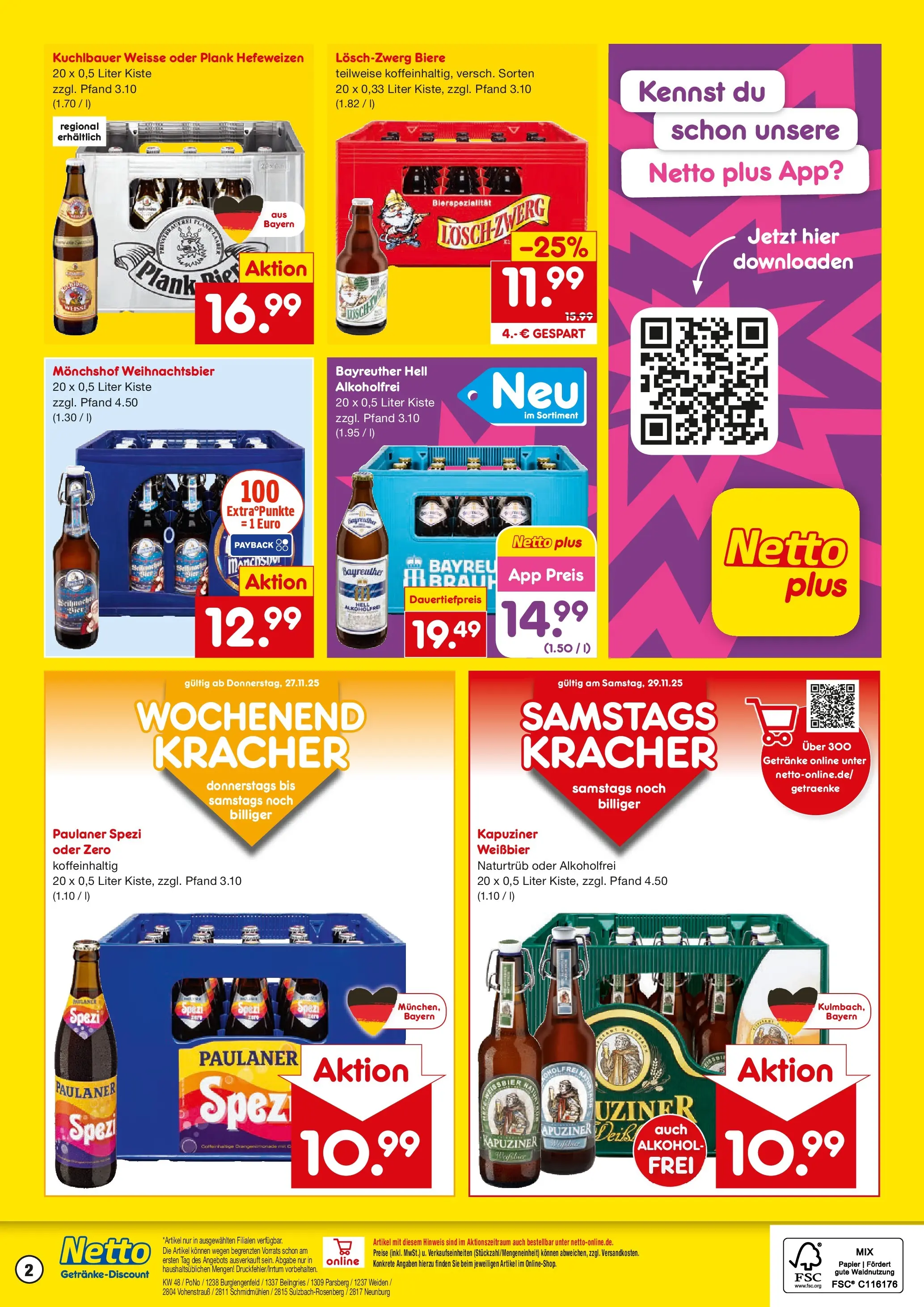 Netto Marken-Discount prospekt Beilngries	 (ab 24.11.2025) » Angebote | Seite: 2 | Produkte: Bayreuther hell, Monchshof, Weißbier, Paulaner