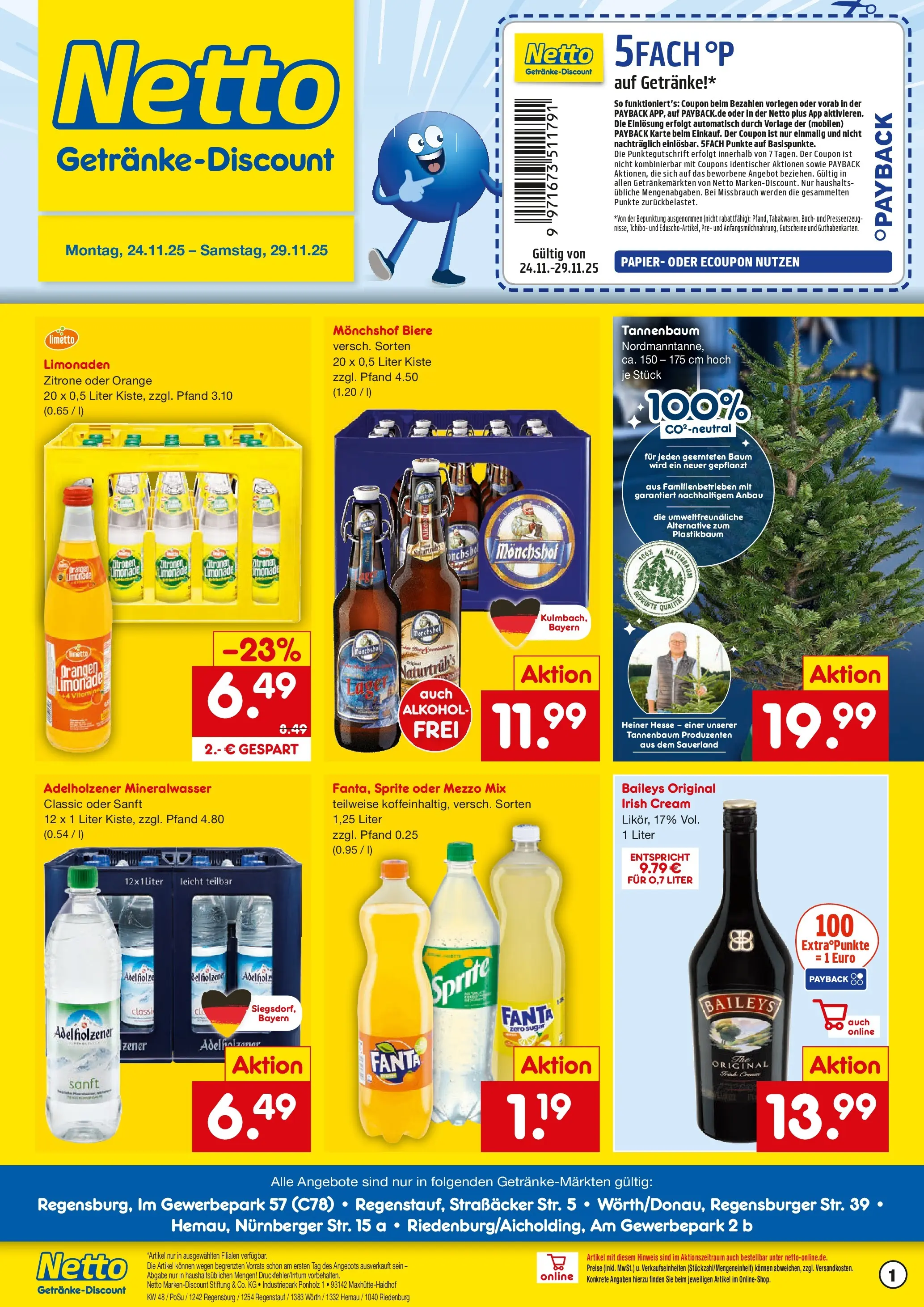 Netto Marken-Discount prospekt Riedenburg-Aicholding	 (ab 24.11.2025) » Angebote | Seite: 1 | Produkte: Mezzo mix, Fanta, Orangen, Limonade