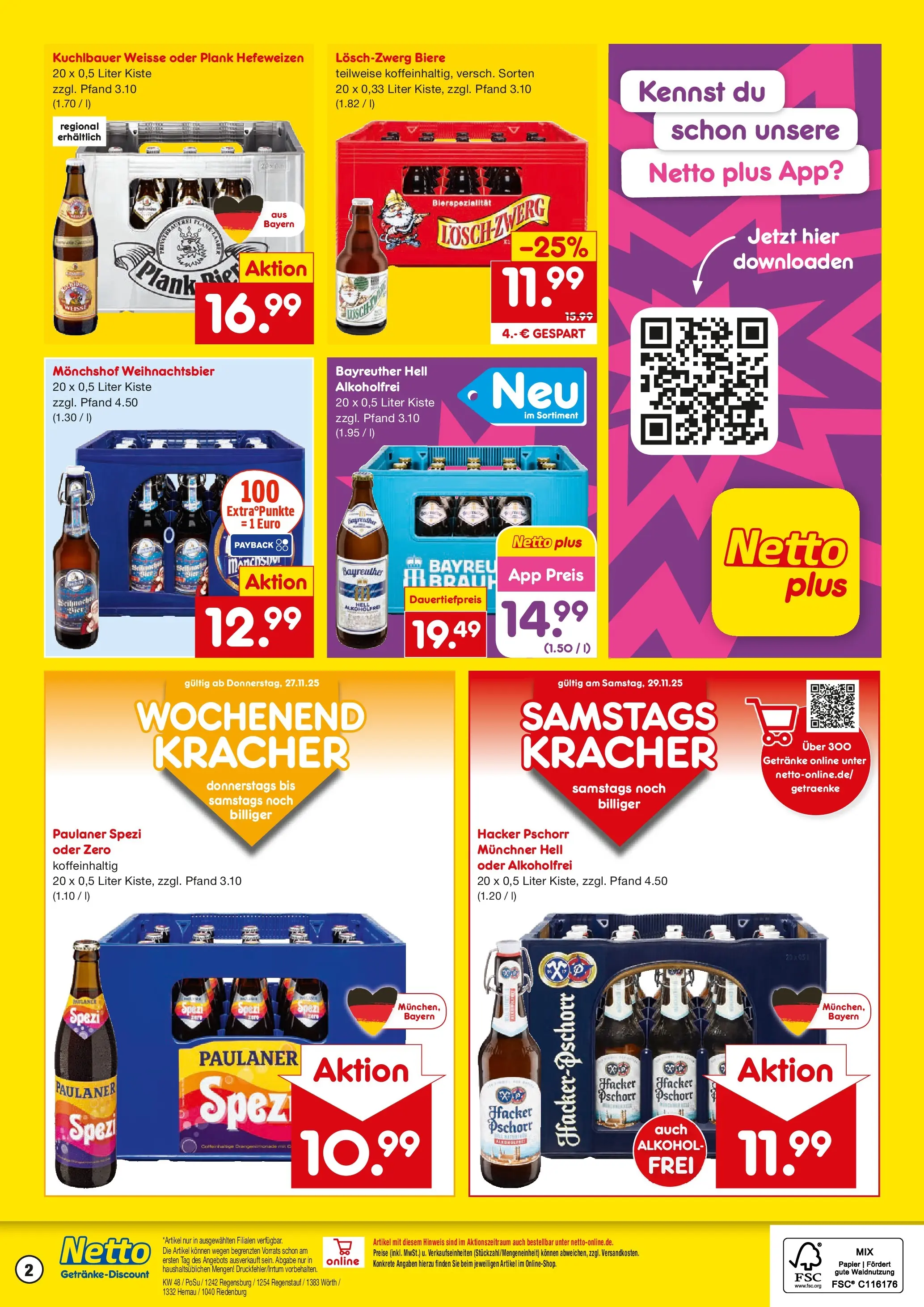 Netto Marken-Discount prospekt Riedenburg-Aicholding	 (ab 24.11.2025) » Angebote | Seite: 2 | Produkte: Bayreuther hell, Monchshof, Paulaner spezi, Paulaner