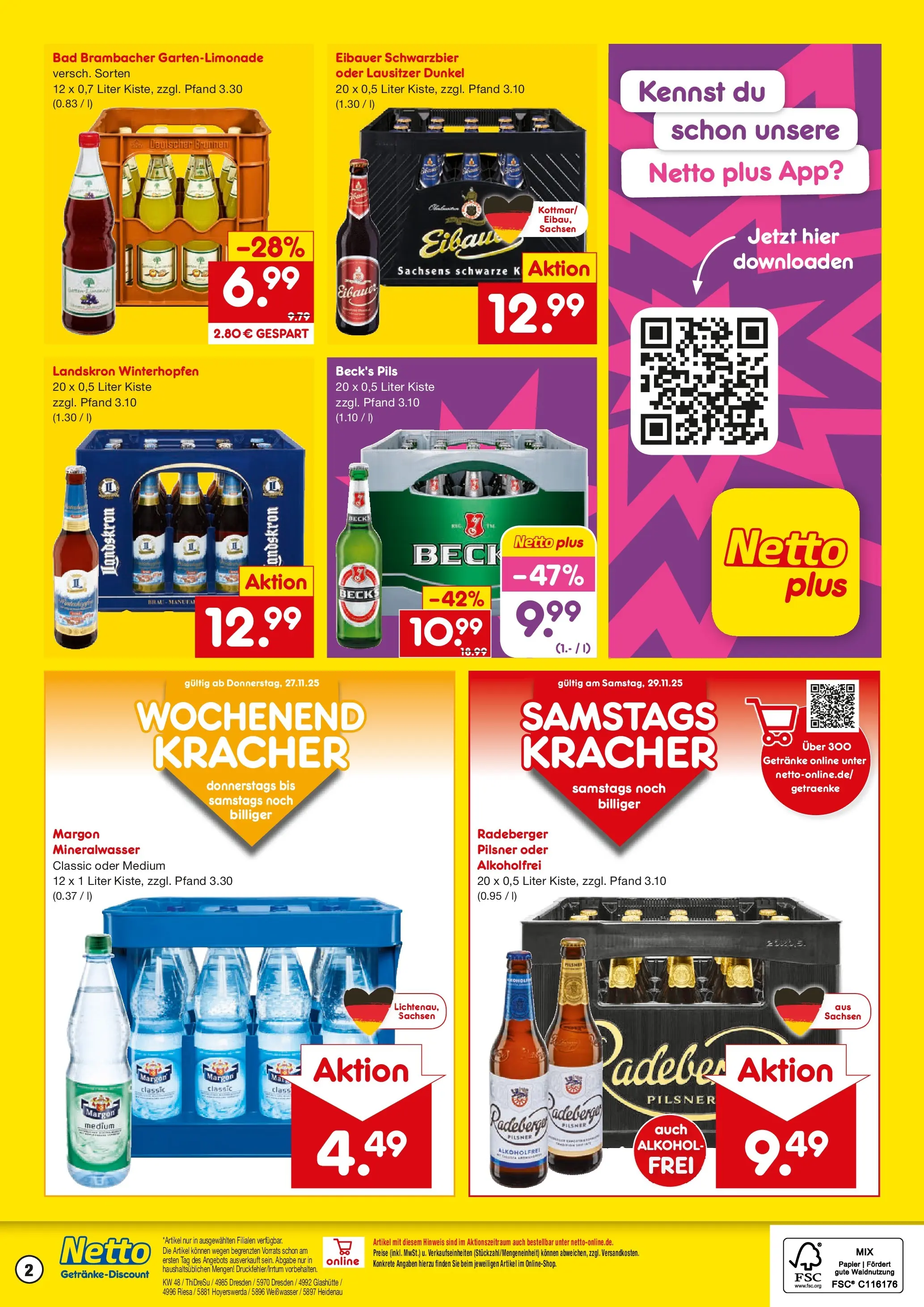 Netto Marken-Discount prospekt Riesa	 (ab 24.11.2025) » Angebote | Seite: 2 | Produkte: Bad, Pils, Mineralwasser