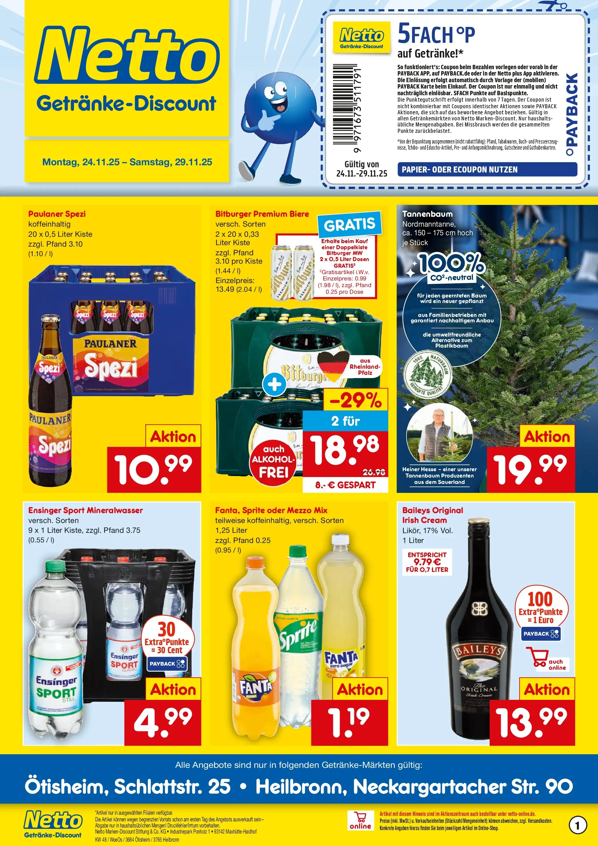 Netto Marken-Discount prospekt Heilbronn	 (ab 24.11.2025) » Angebote | Seite: 1 | Produkte: Bitburger, Fanta, Sprite, Baileys