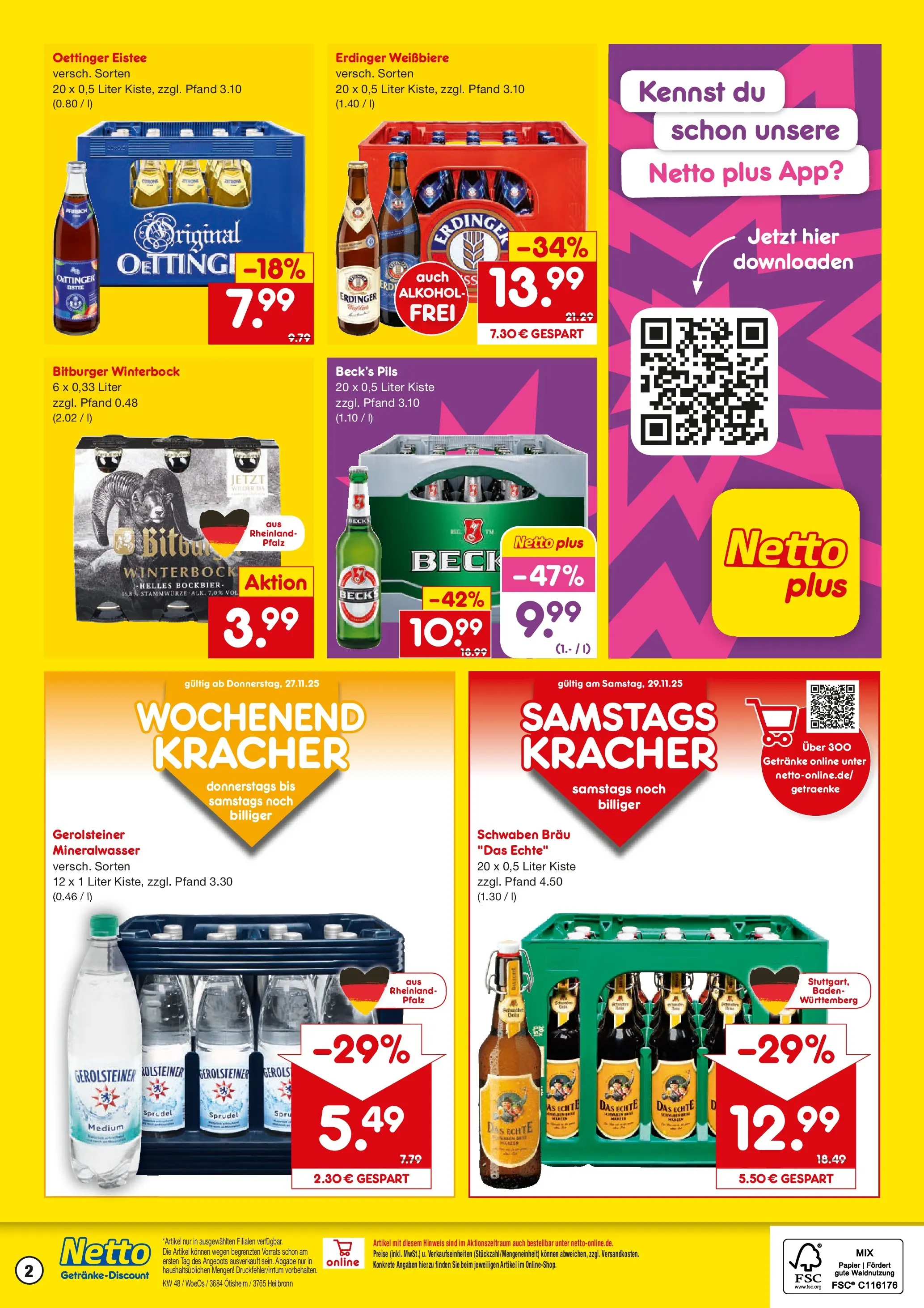 Netto Marken-Discount prospekt Heilbronn	 (ab 24.11.2025) » Angebote | Seite: 2 | Produkte: Bitburger, Erdinger, Mineralwasser, Gerolsteiner