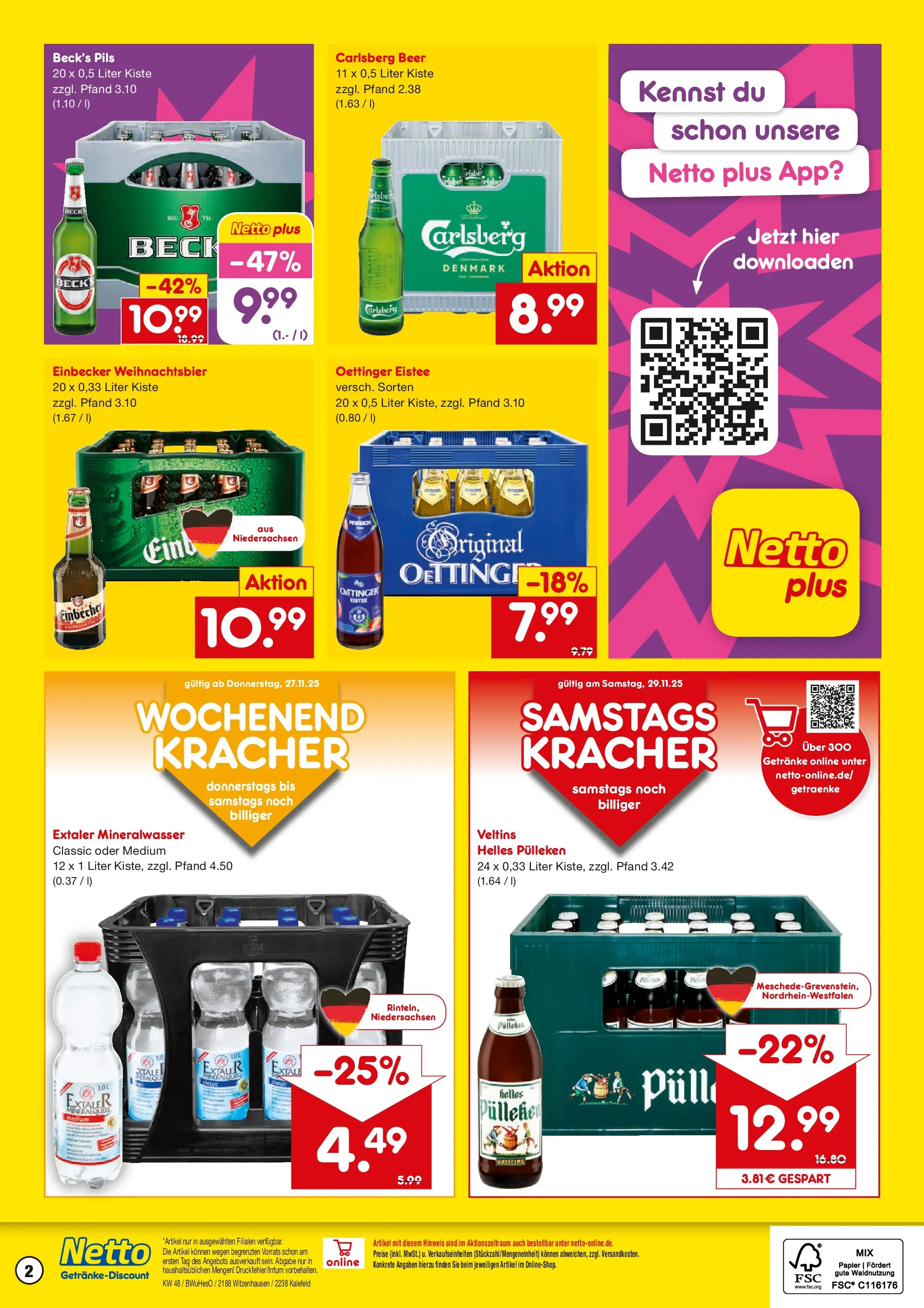 Netto Marken-Discount prospekt Witzenhausen	 (ab 23.11.2025) » Angebote | Seite: 2 | Produkte: Helles pulleken, Pils, Oettinger, Mineralwasser