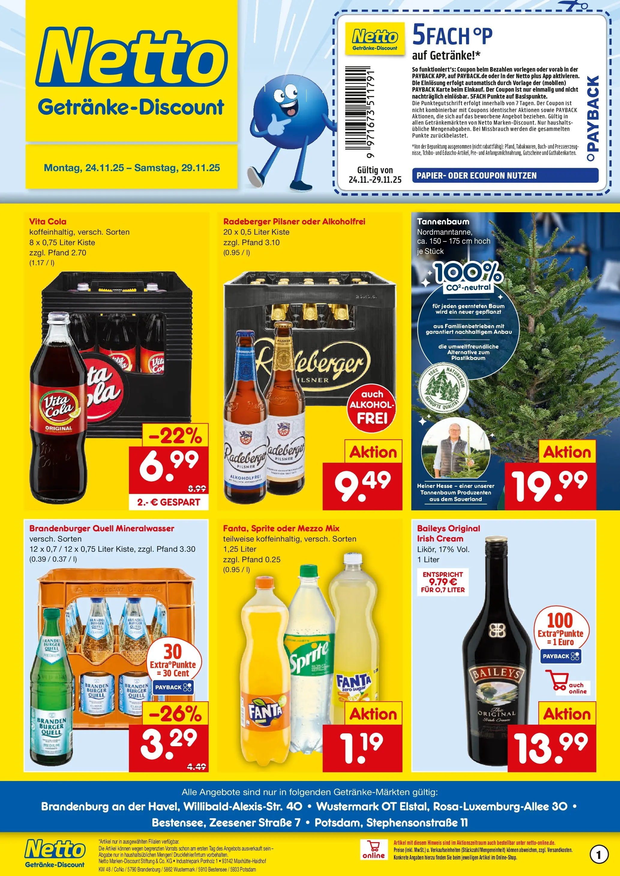Netto Marken-Discount prospekt Potsdam	 (ab 24.11.2025) » Angebote | Seite: 1 | Produkte: Fanta, Sprite, Cola, Burger