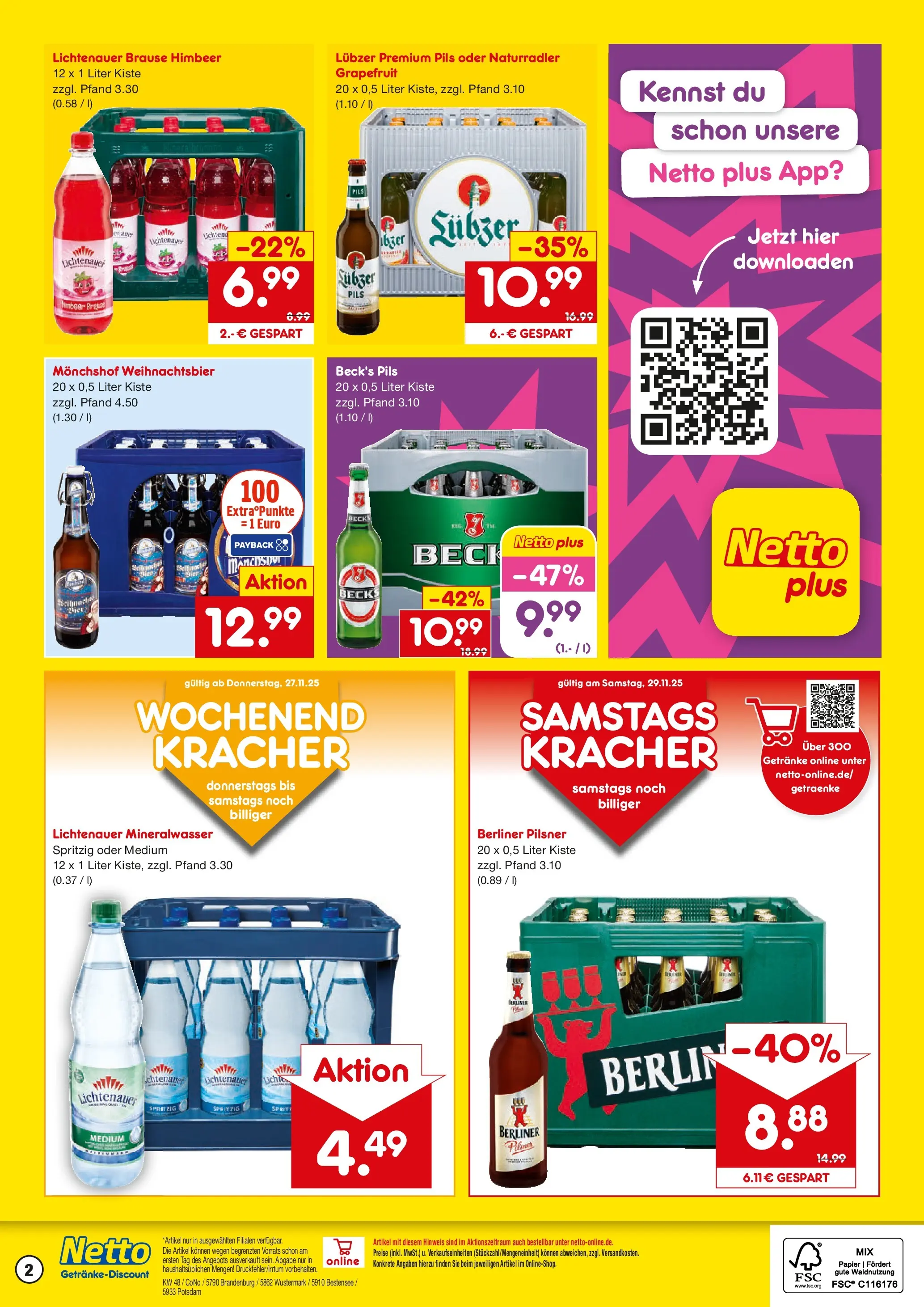 Netto Marken-Discount prospekt Potsdam	 (ab 24.11.2025) » Angebote | Seite: 2 | Produkte: Mineralwasser, Grapefruit, Lubzer, Berliner pilsner
