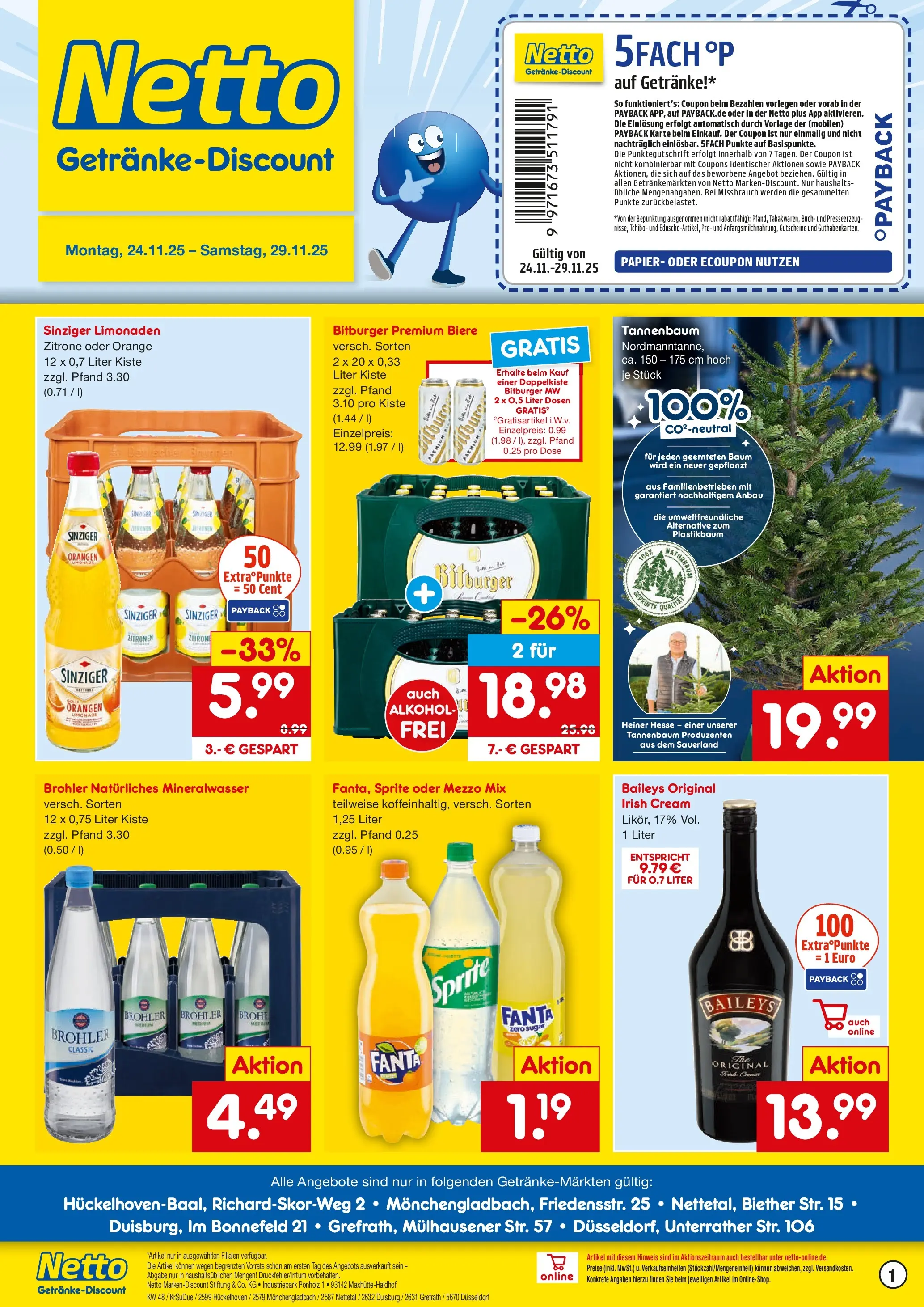 Netto Marken-Discount prospekt Duisburg	 (ab 24.11.2025) » Angebote | Seite: 1 | Produkte: Fanta, Orangen, Oder mezzo mix, Zitronen