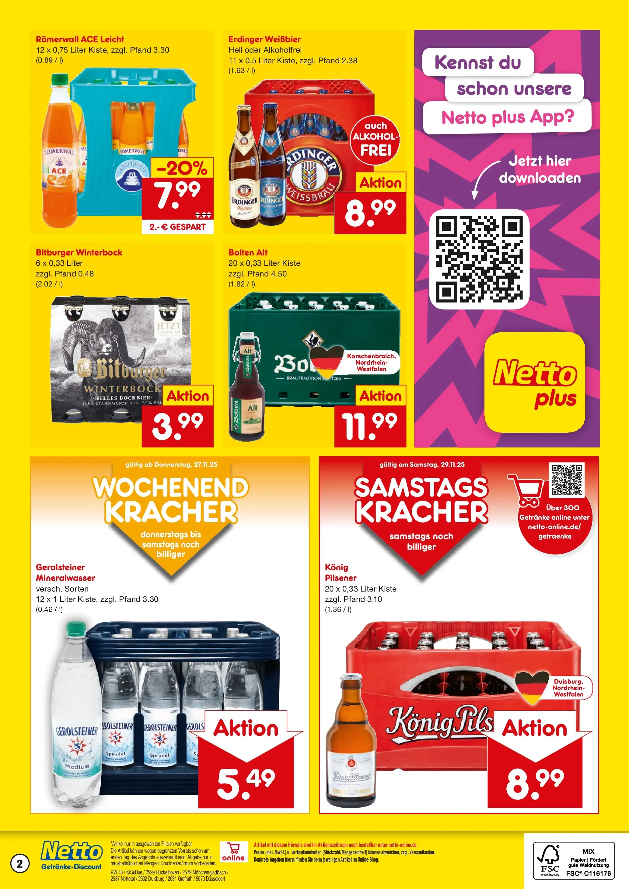 Netto Marken-Discount prospekt Duisburg	 (ab 24.11.2025) » Angebote | Seite: 2 | Produkte: Bitburger, Erdinger, Mineralwasser, Gerolsteiner