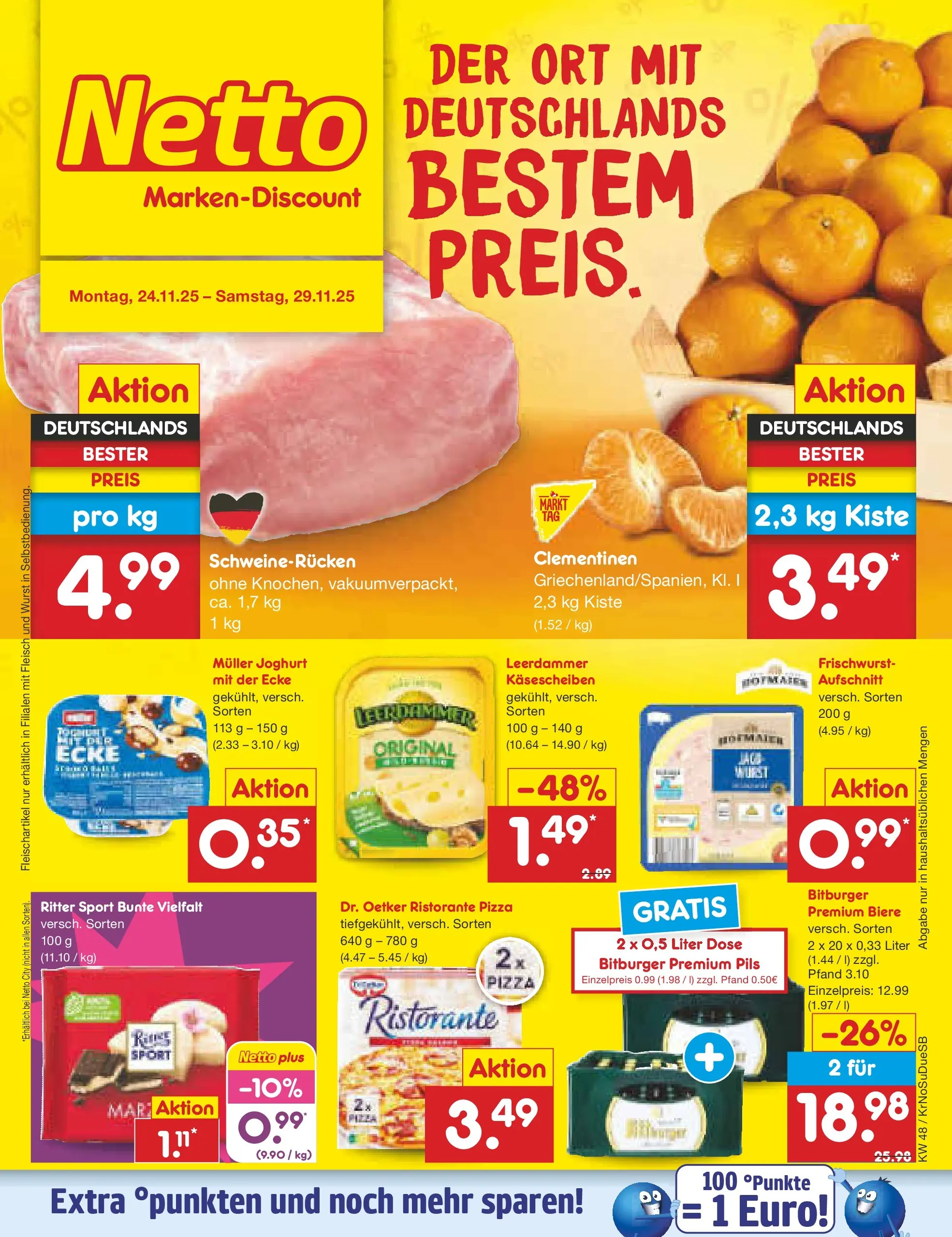 Netto Marken-Discount prospekt Duisburg	 (ab 24.11.2025) » Angebote | Seite: 1 | Produkte: Ristorante, Bitburger, Schweinerucken, Pizza