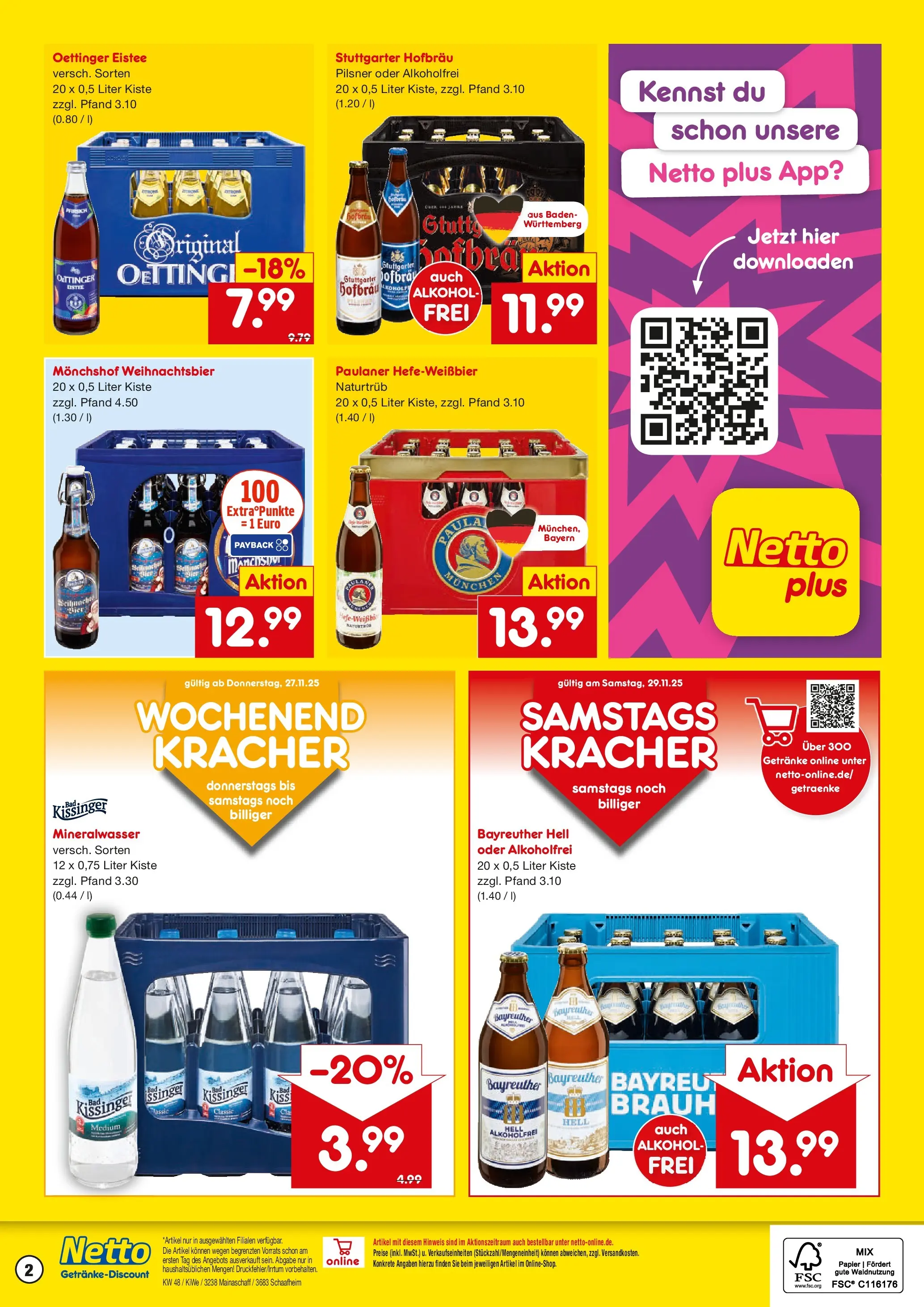 Netto Marken-Discount prospekt Mainaschaff	 (ab 24.11.2025) » Angebote | Seite: 2 | Produkte: Monchshof, Oettinger, Mineralwasser, Paulaner