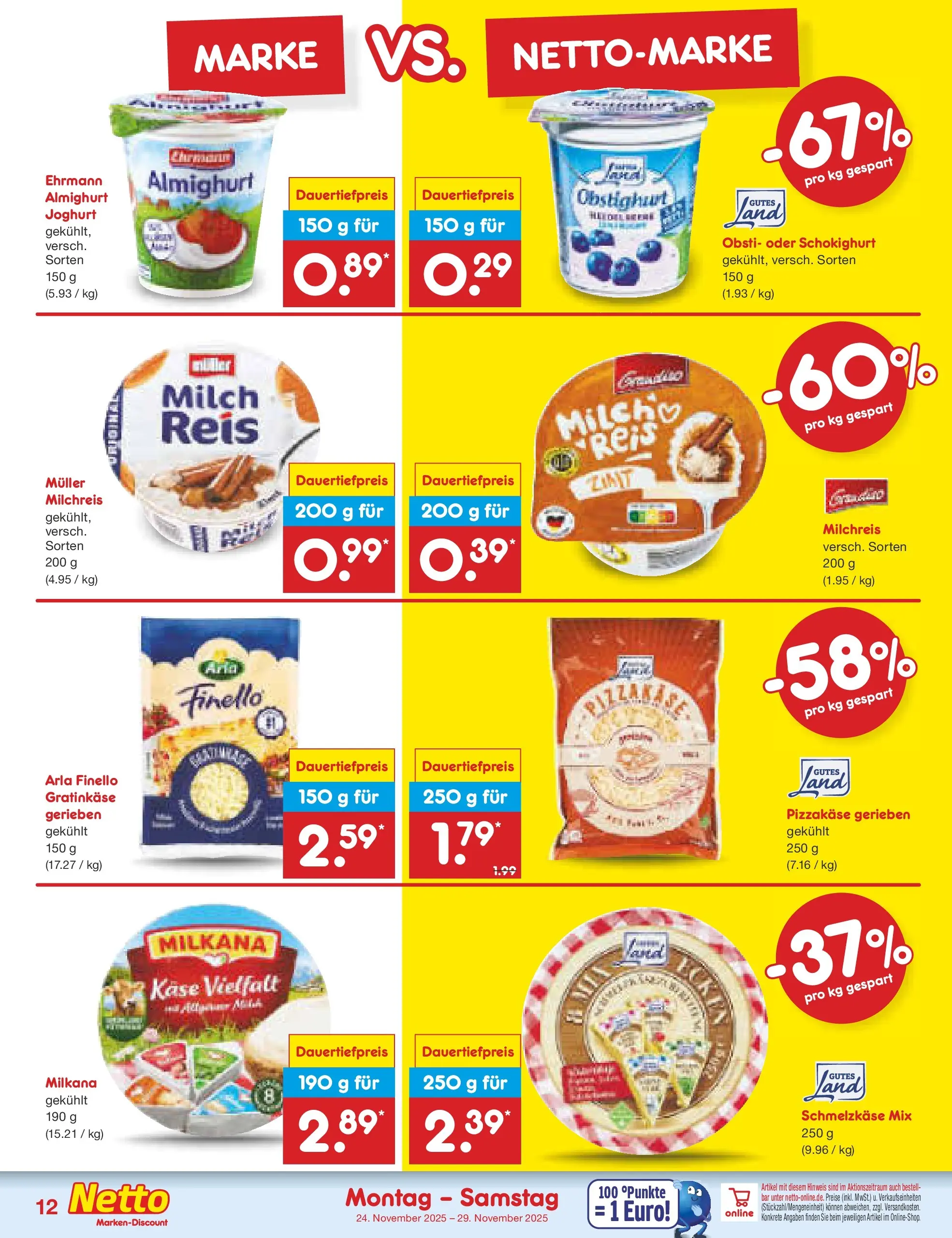 Netto Marken-Discount prospekt Herne	 (ab 24.11.2025) » Angebote | Seite: 12 | Produkte: Milch, Joghurt, Milkana, Reis