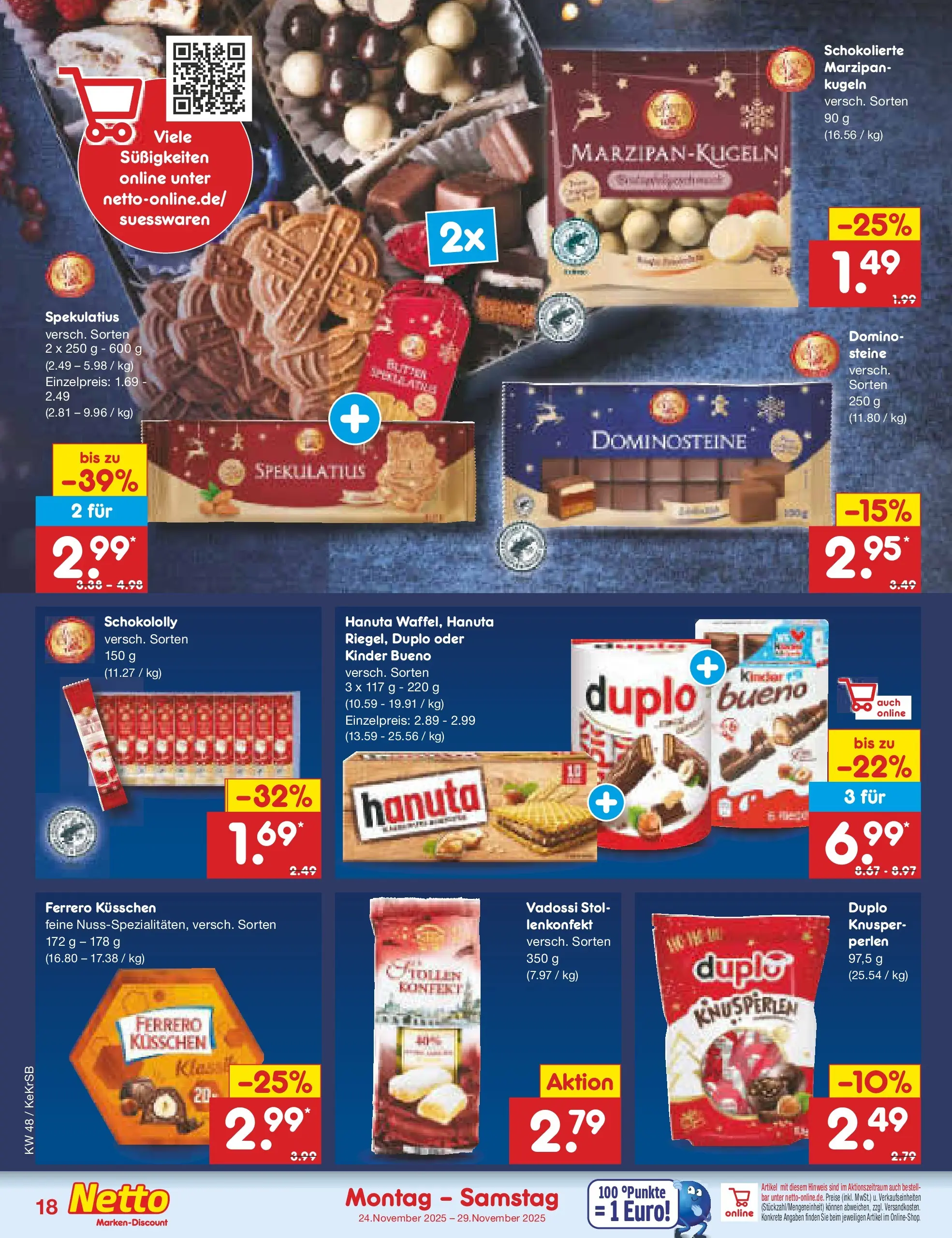 Netto Marken-Discount prospekt Kruft	 (ab 23.11.2025) » Angebote | Seite: 18 | Produkte: Kinder bueno, Süßigkeiten