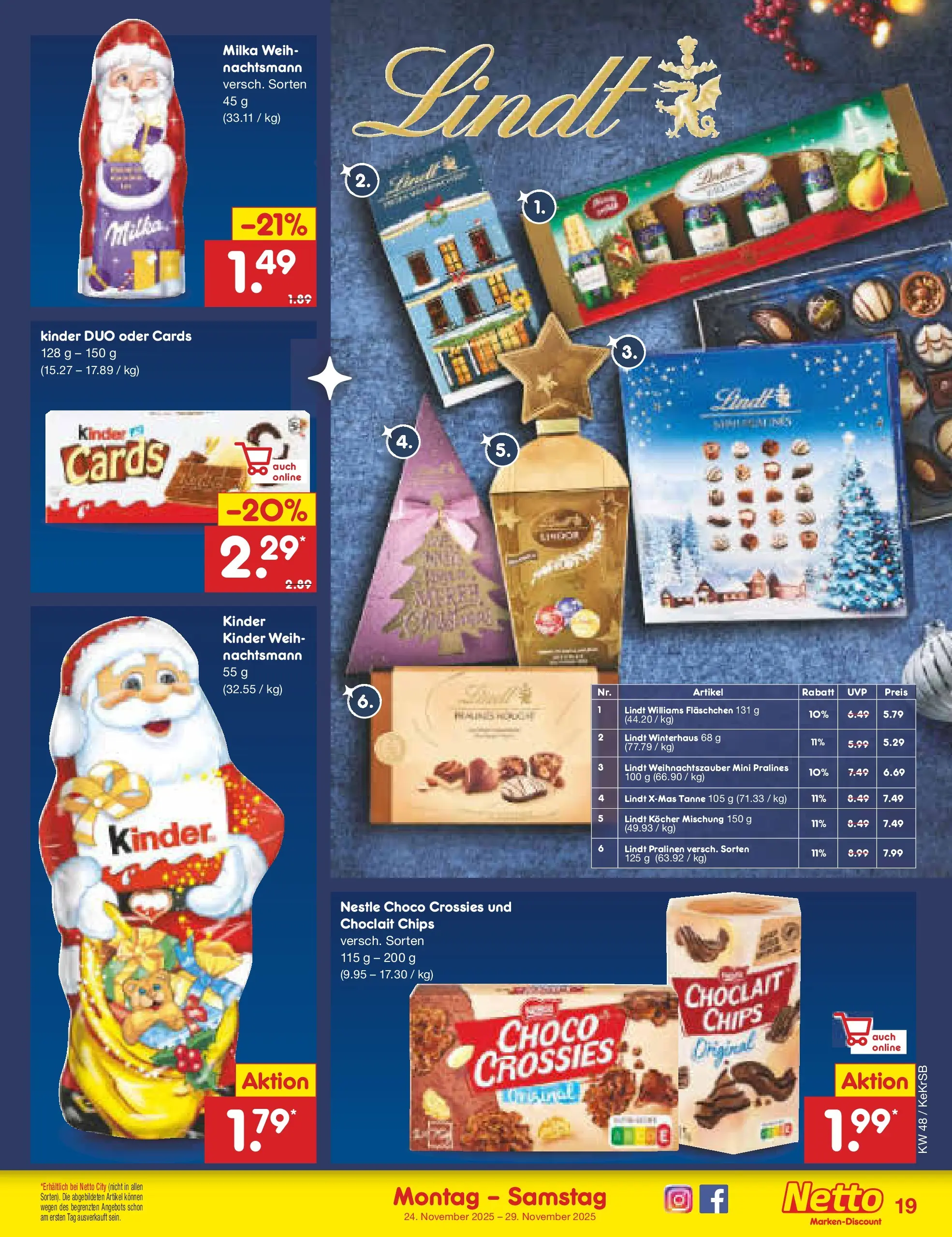 Netto Marken-Discount prospekt Kruft	 (ab 23.11.2025) » Angebote | Seite: 19 | Produkte: Kocher, Milka, Lindt, Chips