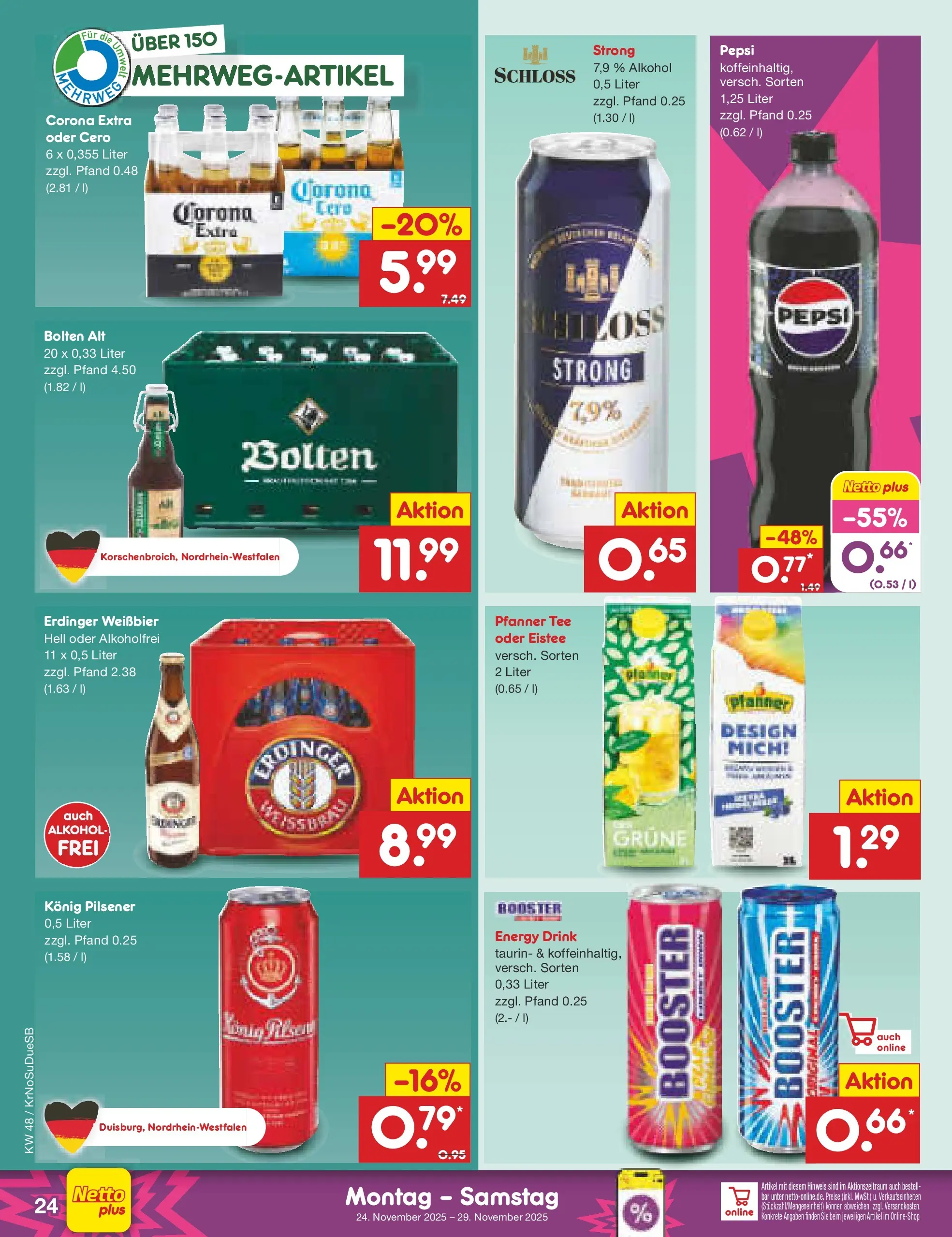 Netto Marken-Discount prospekt Duisburg	 (ab 24.11.2025) » Angebote | Seite: 30 | Produkte: Erdinger, Energy, Pepsi, Tee
