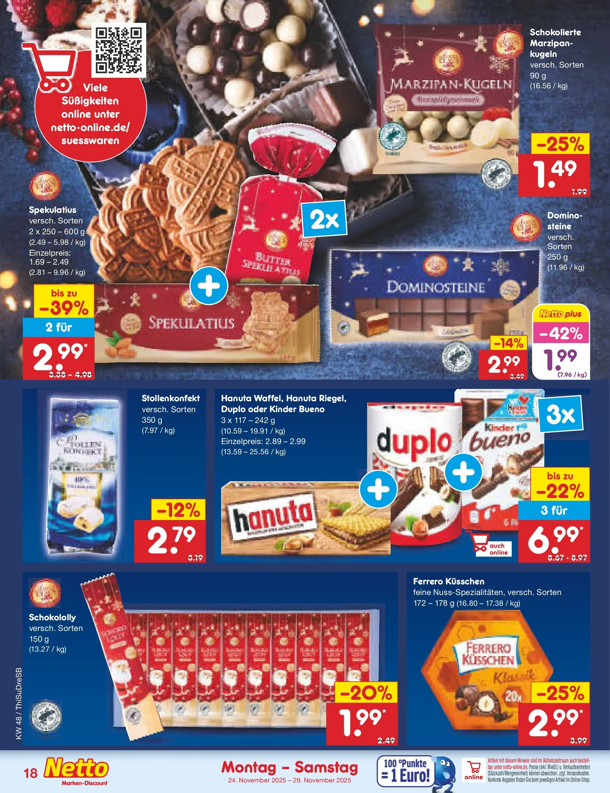 Netto Marken-Discount prospekt Pirna	 (ab 23.11.2025) » Angebote | Seite: 18 | Produkte: Butter, Kinder bueno, Süßigkeiten